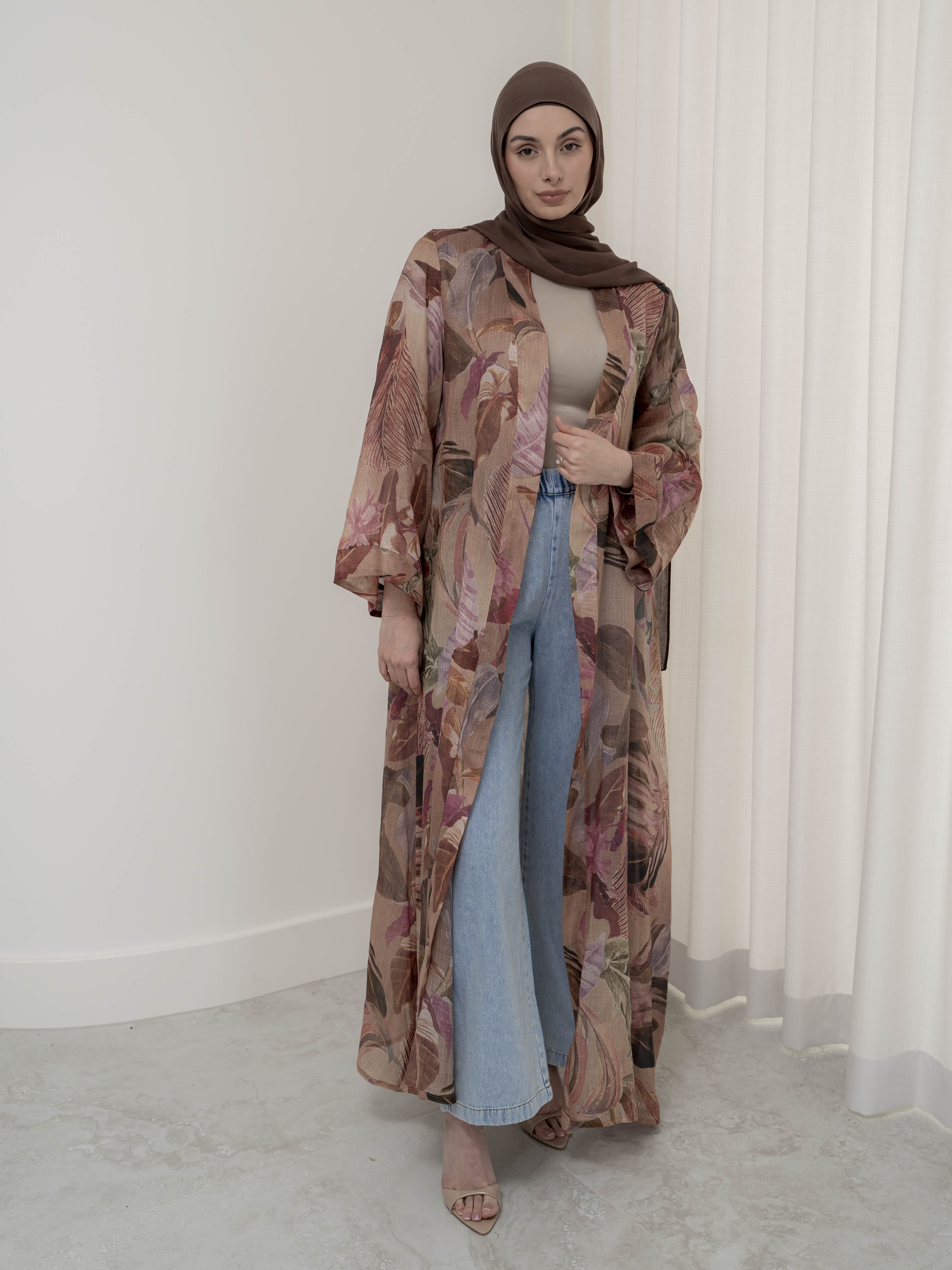 womens printed maxi floral kimono for spring summer, lightweight, long sleeve and breathable