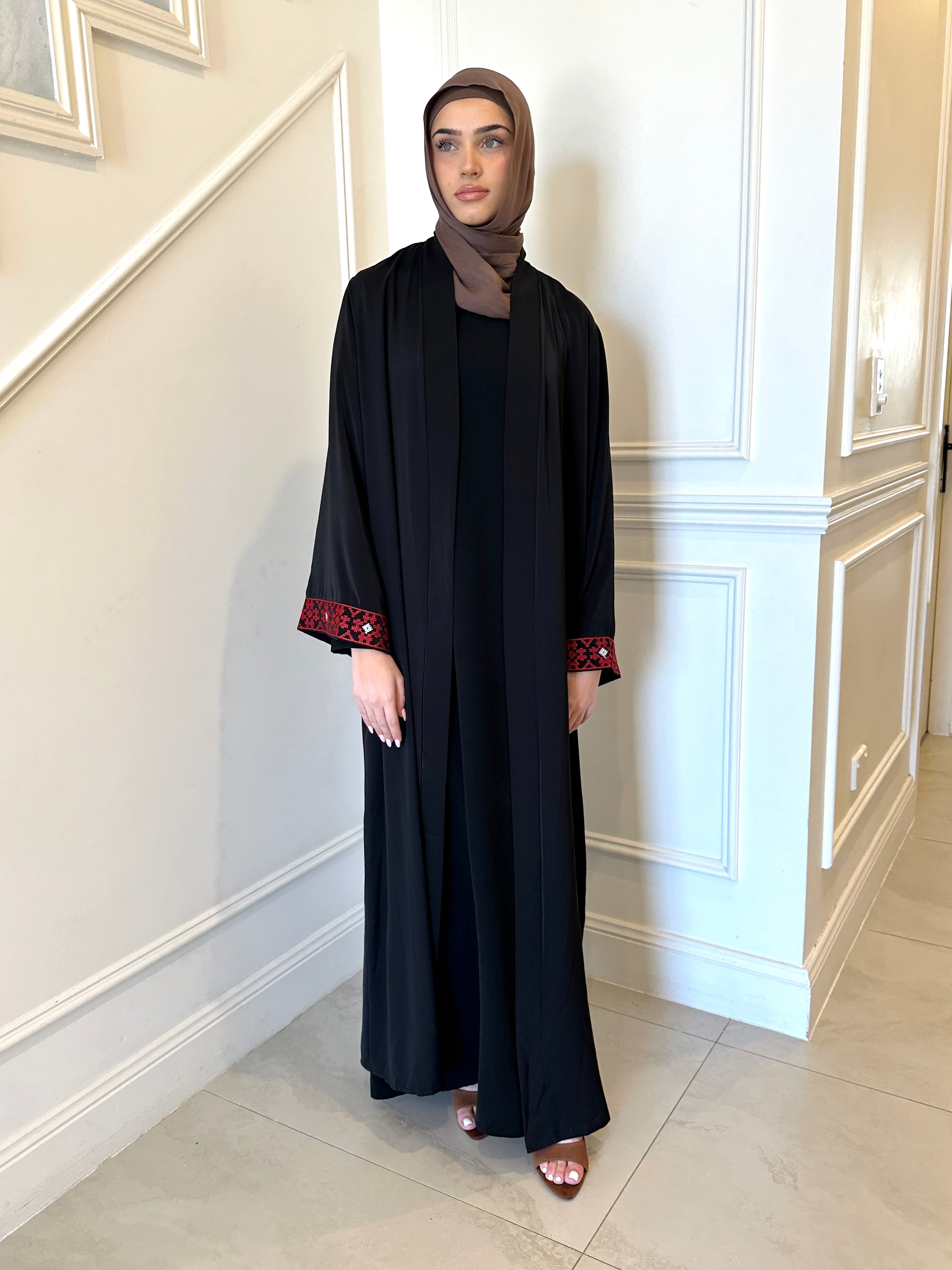 Veil of Faith Traditional Abaya — elegant open-front black abaya for modest wear