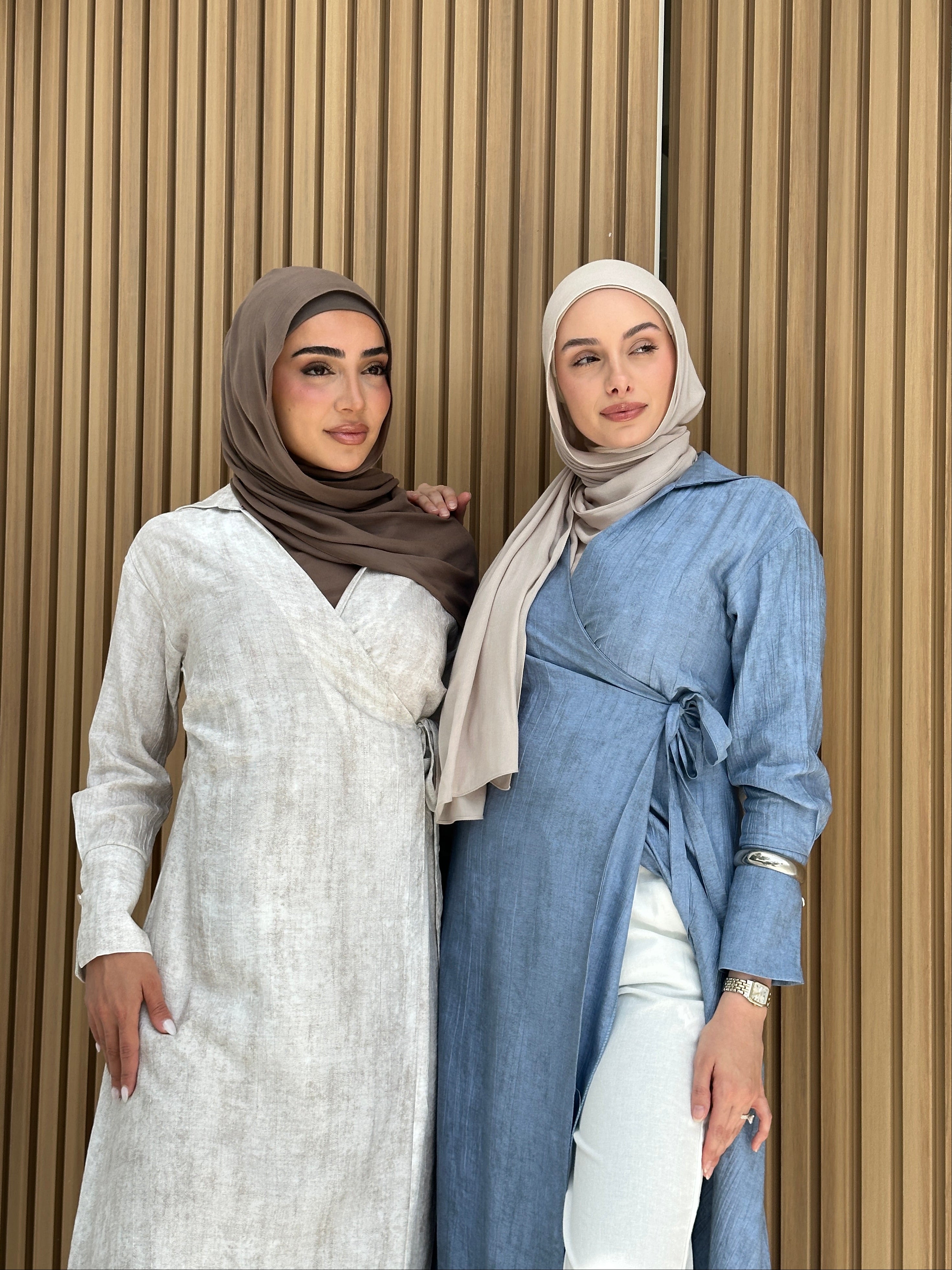 women's wrap midi dress for spring summer, light weight with modest coverage- long sleeves and breathable.