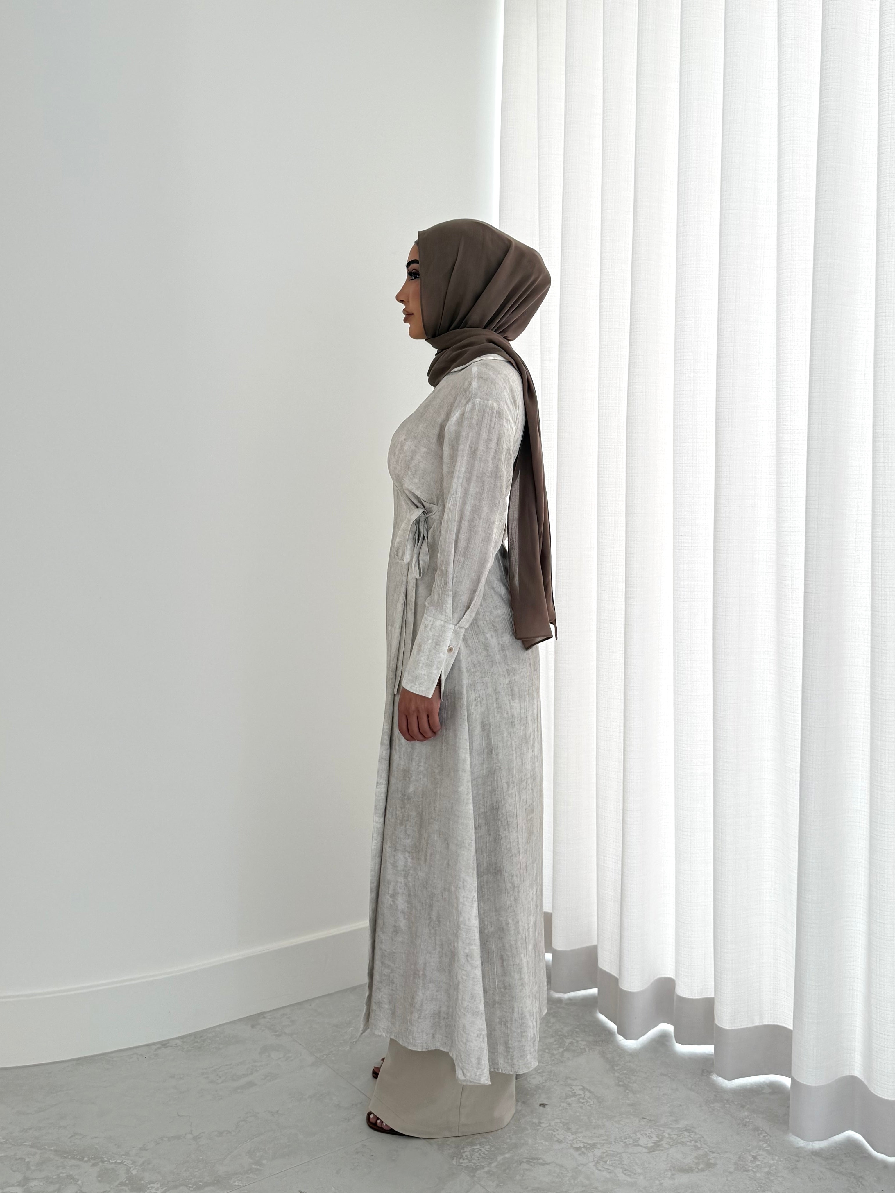 women's wrap midi dress for spring summer, light weight with modest coverage- long sleeves and breathable.