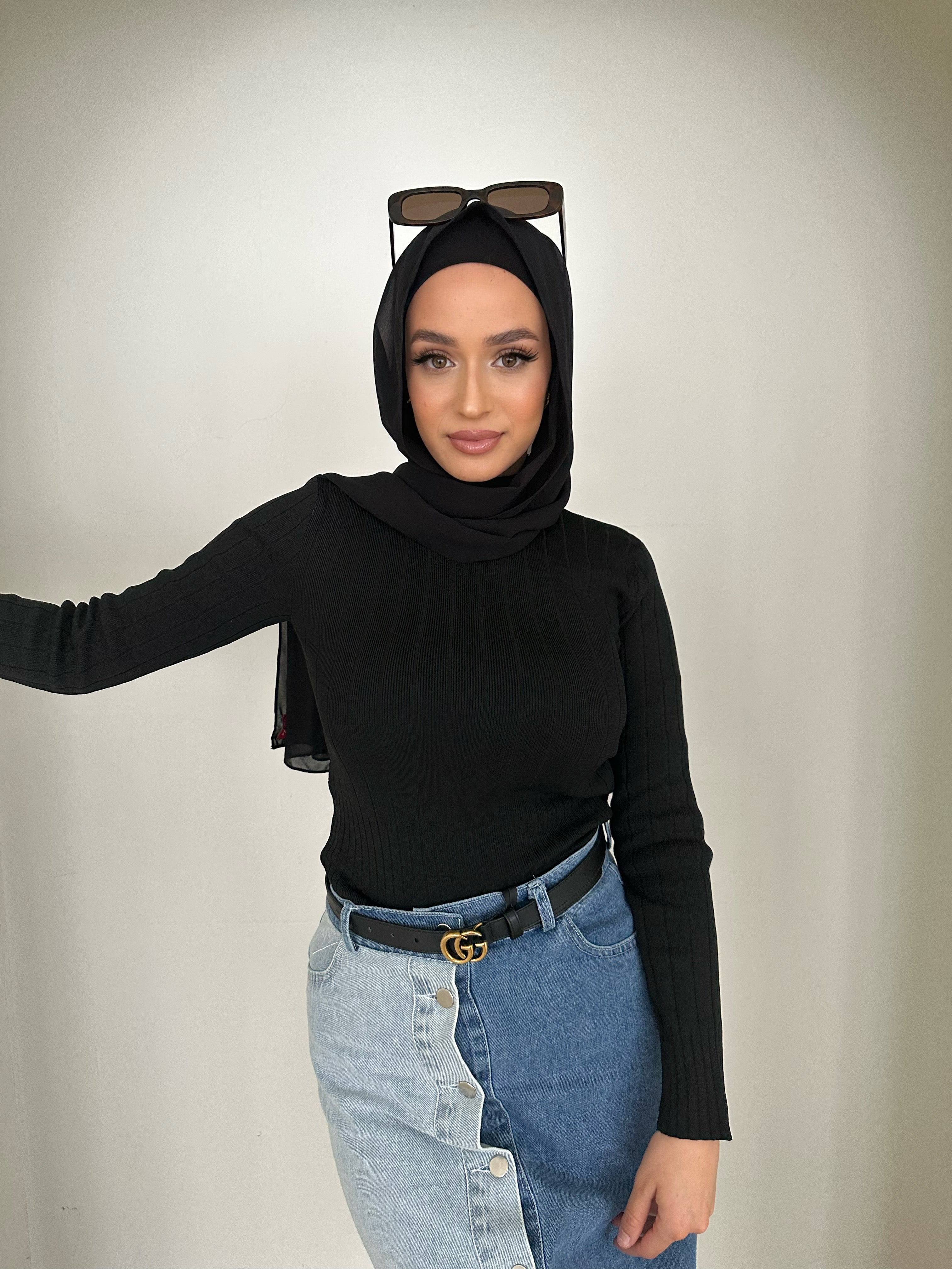 Fitted knit body top high neck long sleeve ribbed autumn essential