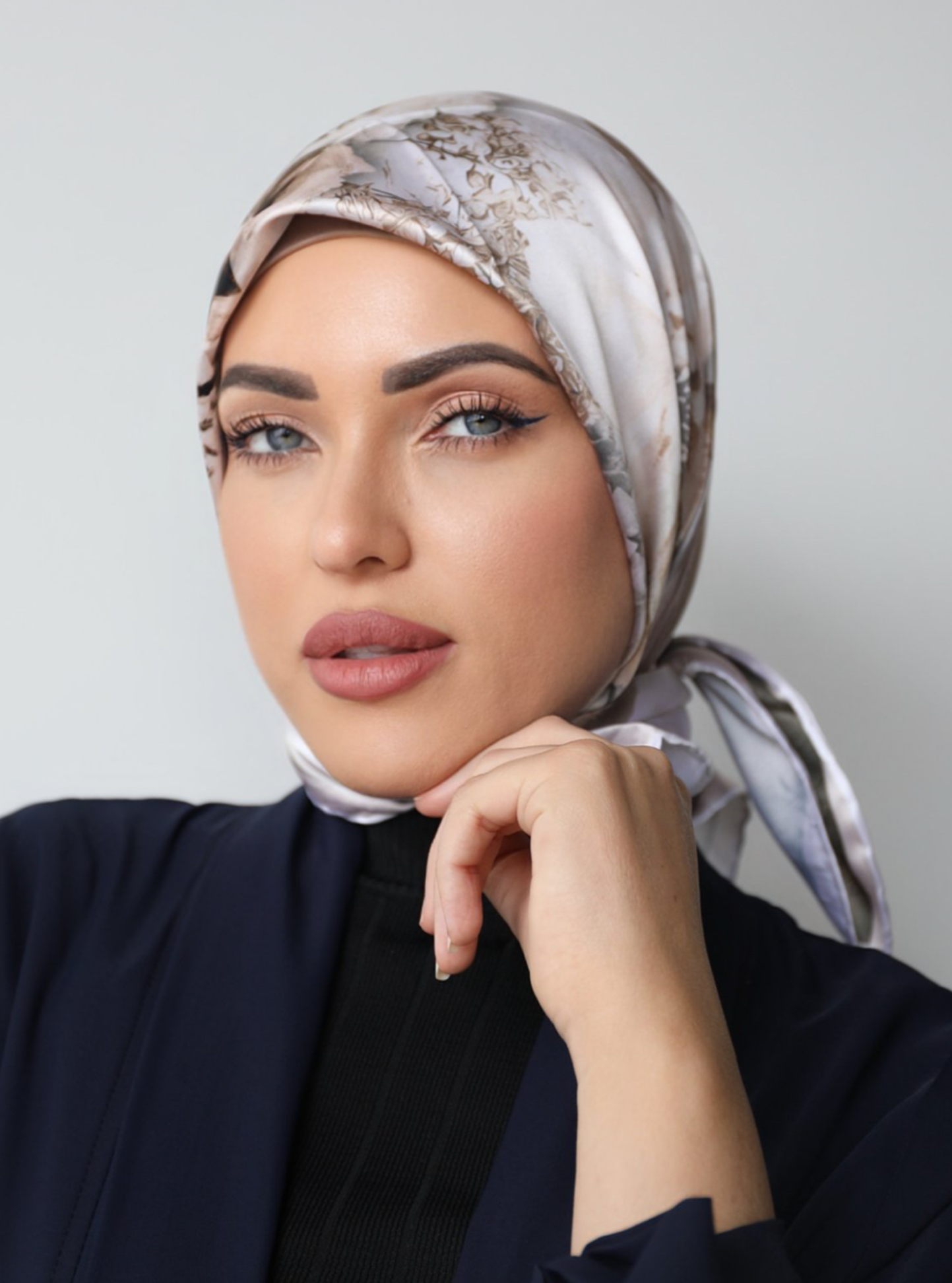 Floral silk square hijab 110cm x 110cm smooth lightweight modest fashion scarf