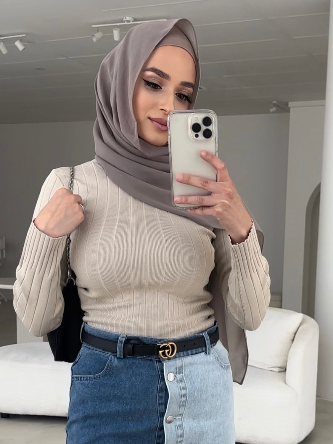 Fitted knit body top high neck long sleeve ribbed autumn essential