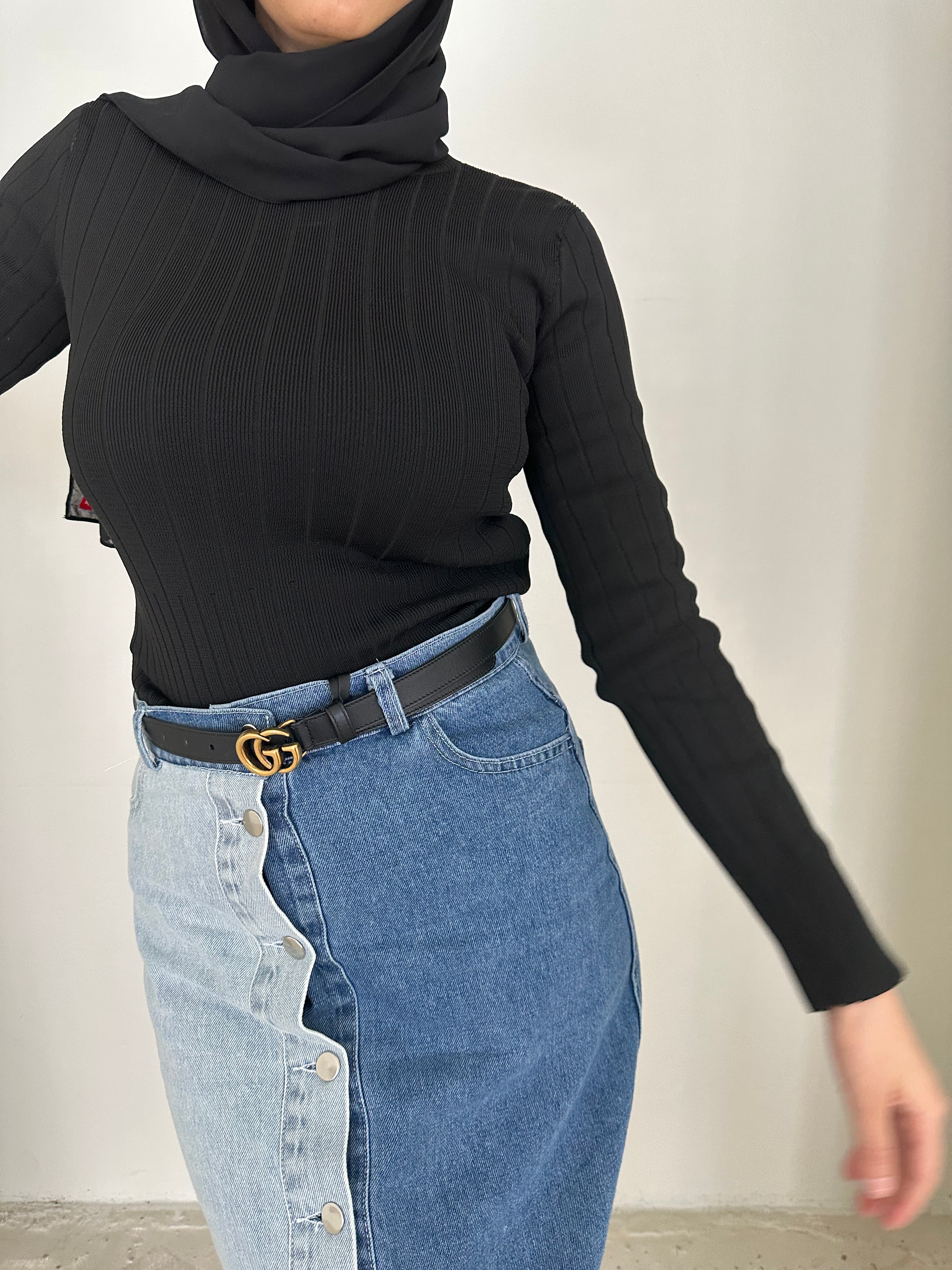 Fitted knit body top high neck long sleeve ribbed autumn essential