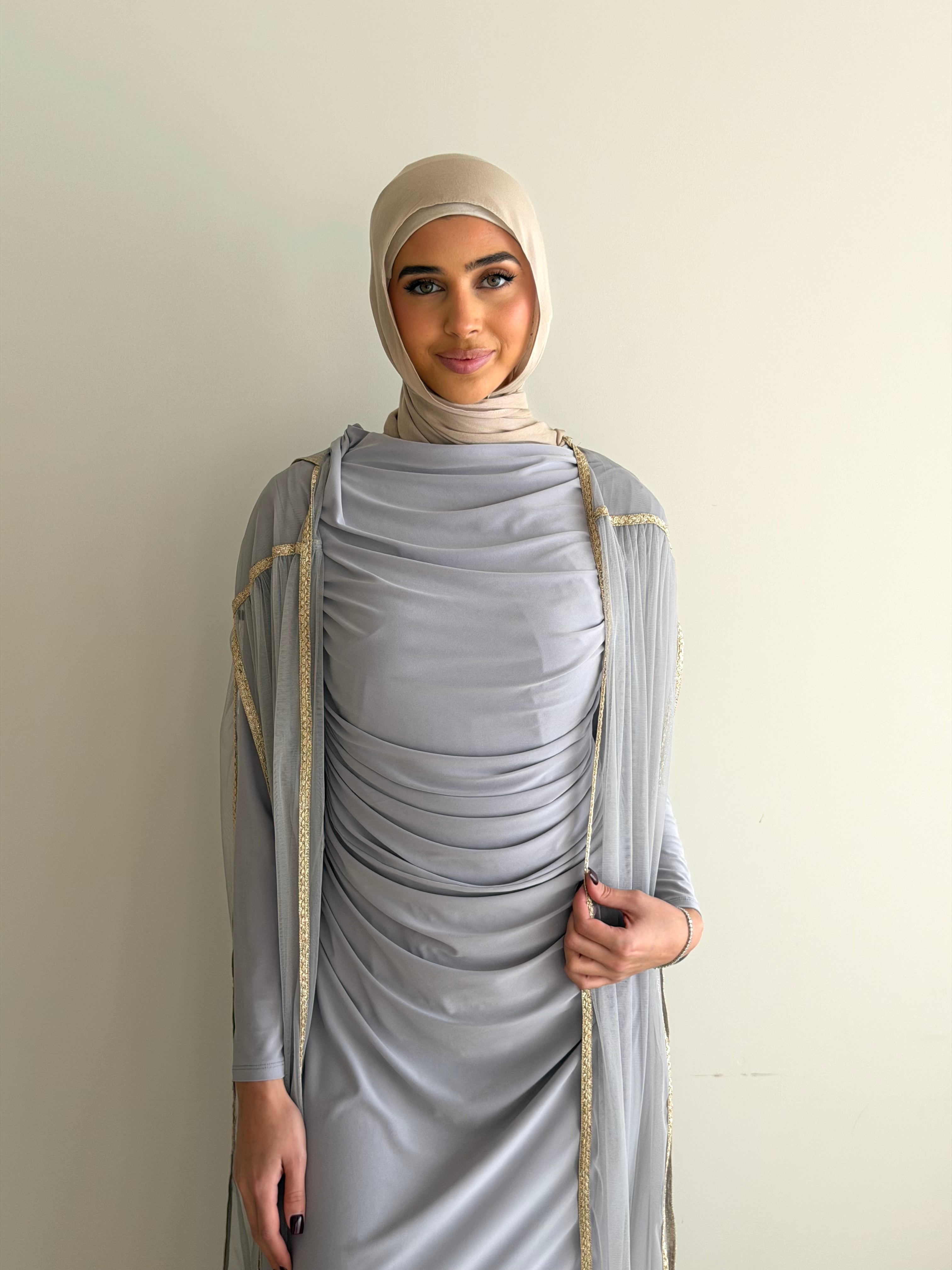 ZARIA RUCHED DRESS SET- LIGHT GREY
