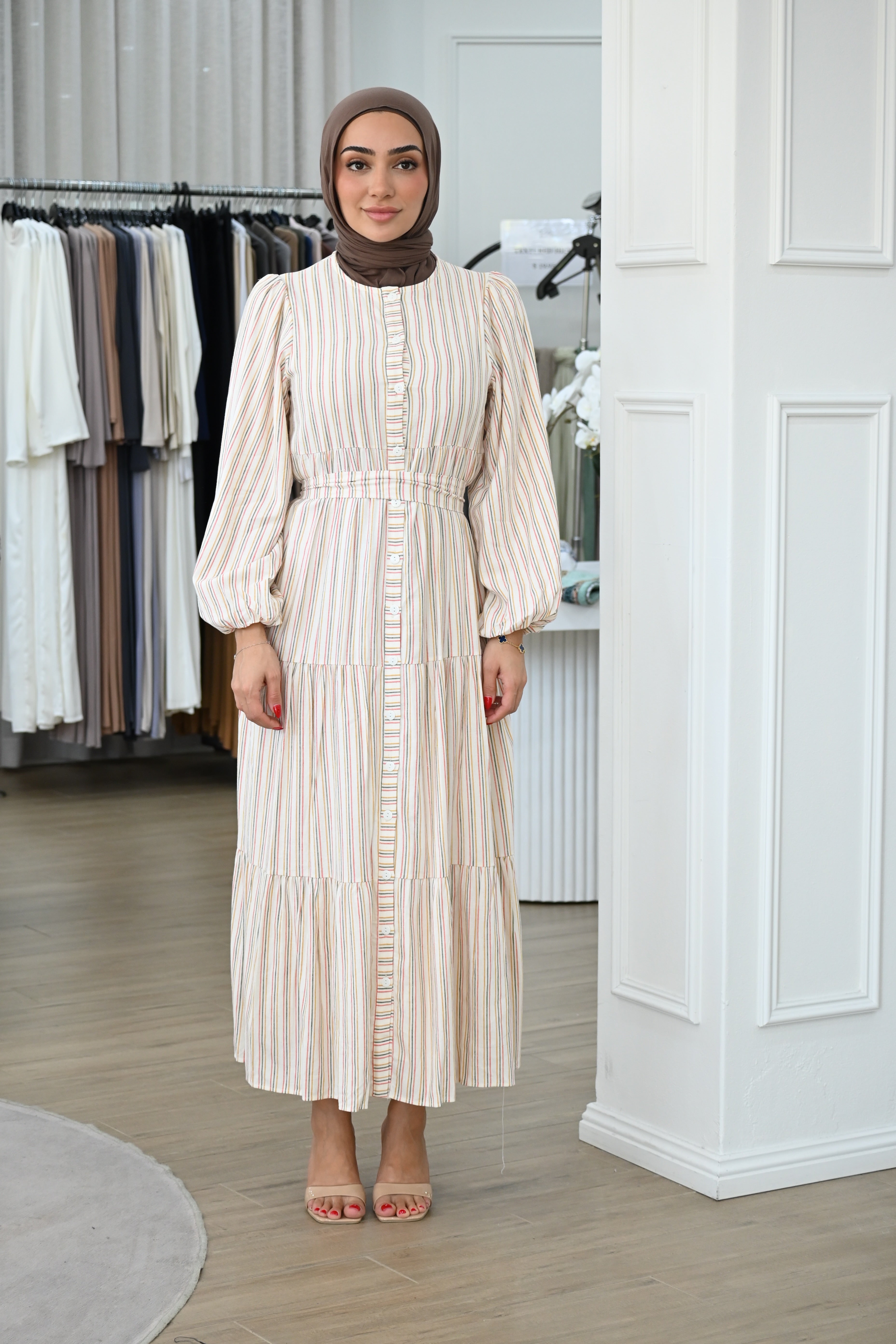NAJAT STRIPE MIDI DRESS