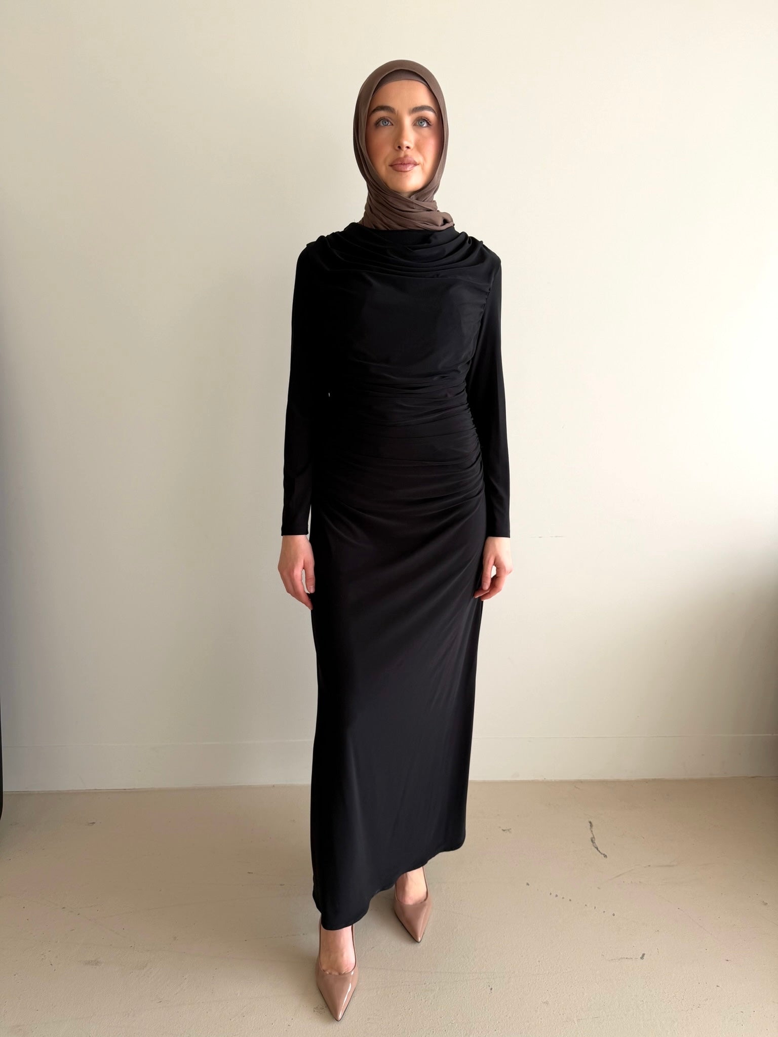 ZARIA RUCHED DRESS SET- BLACK