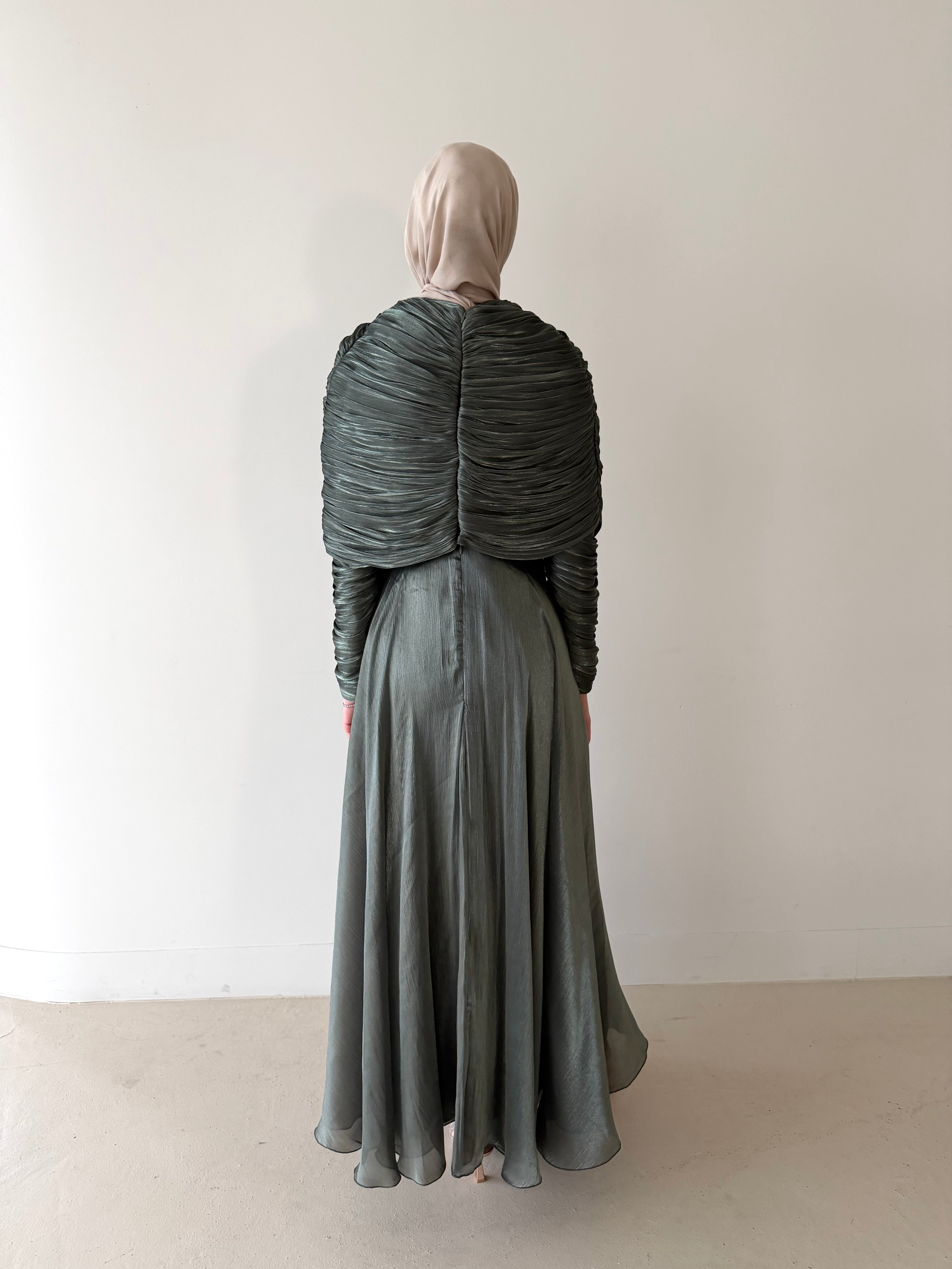 LAYALI SHIMMER FORMAL DRESS- METALLIC SAGE