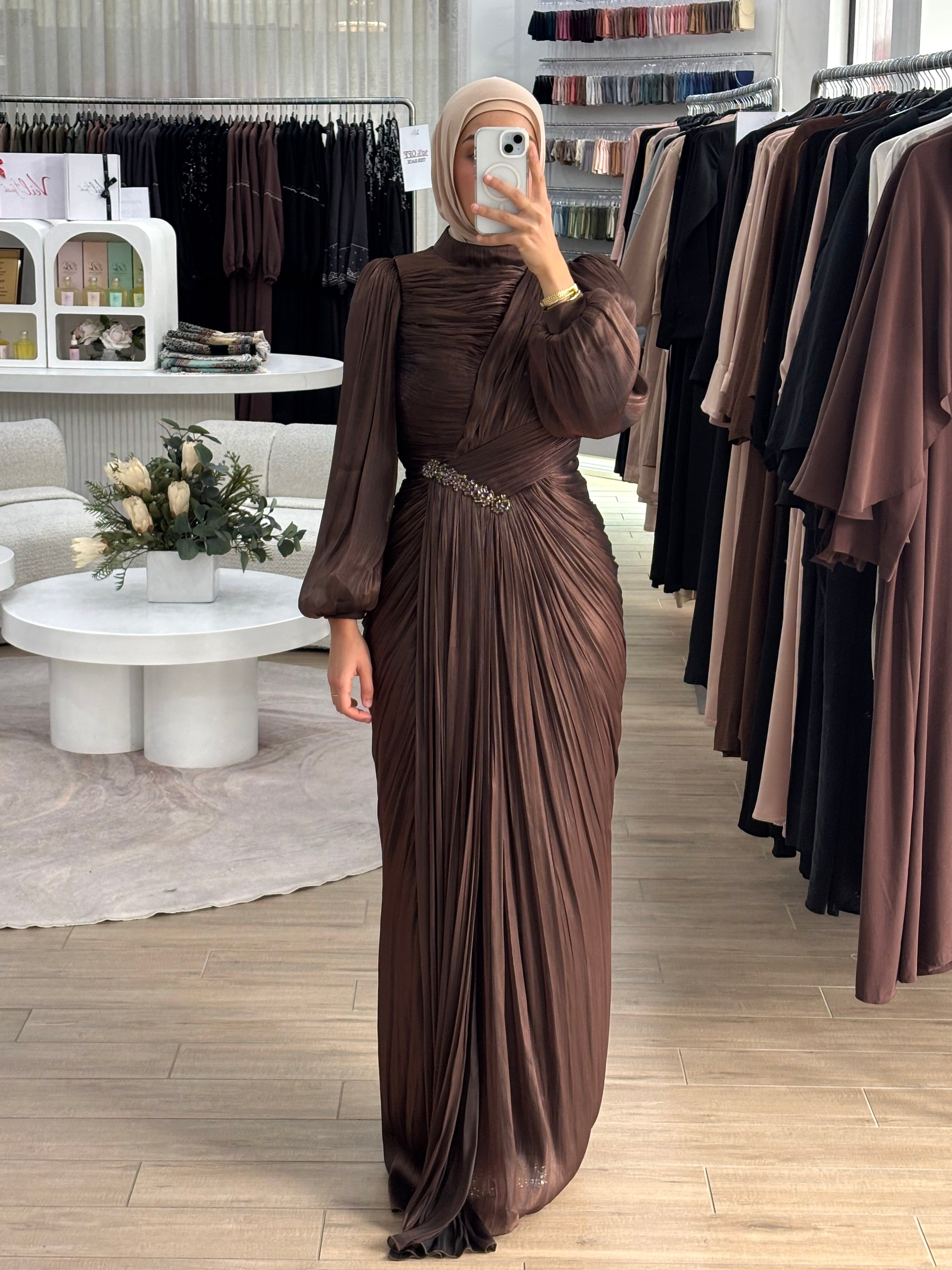 ALORA METALLIC FORMAL DRESS- ESPRESSO
