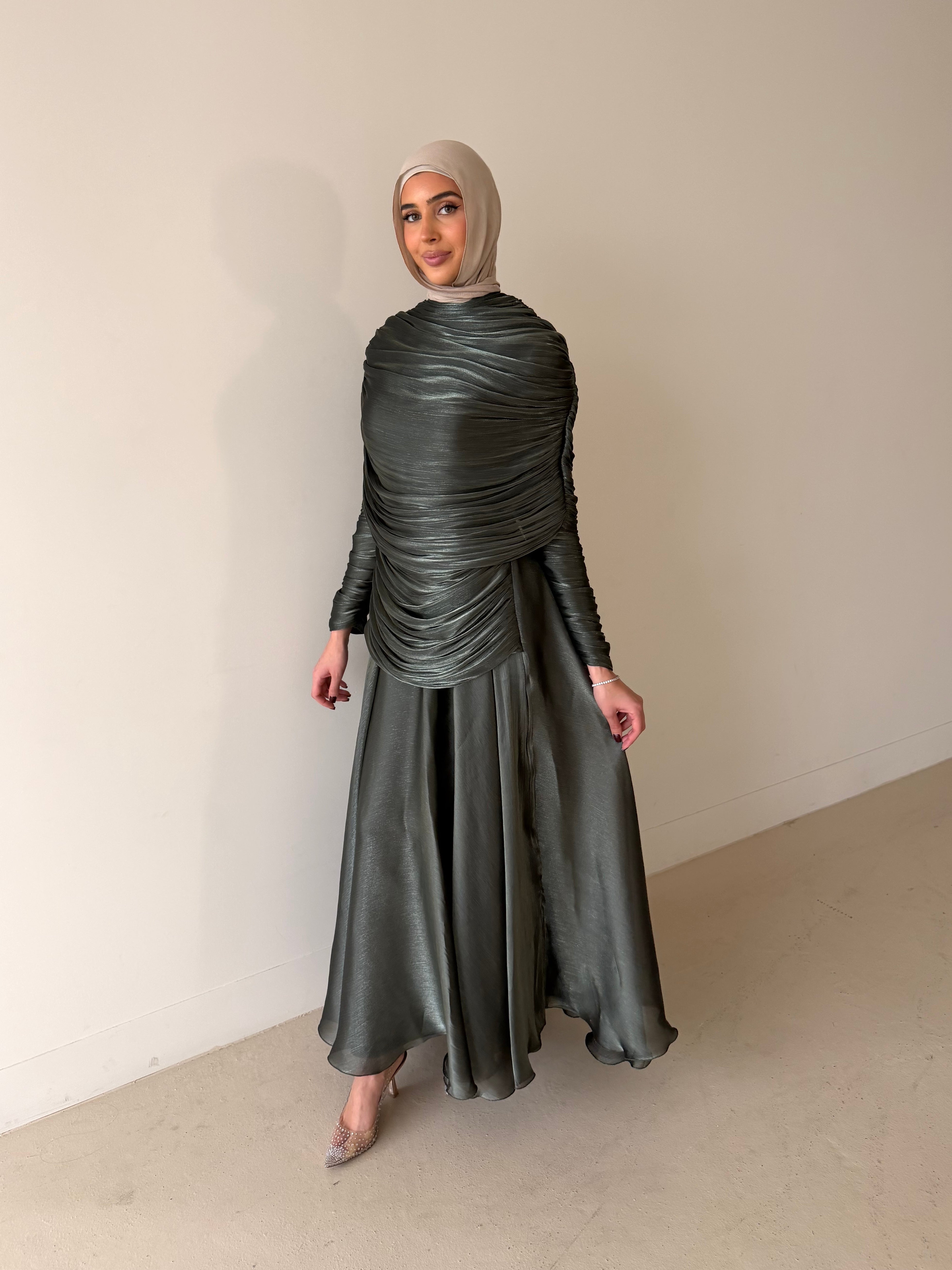 LAYALI SHIMMER FORMAL DRESS- METALLIC SAGE