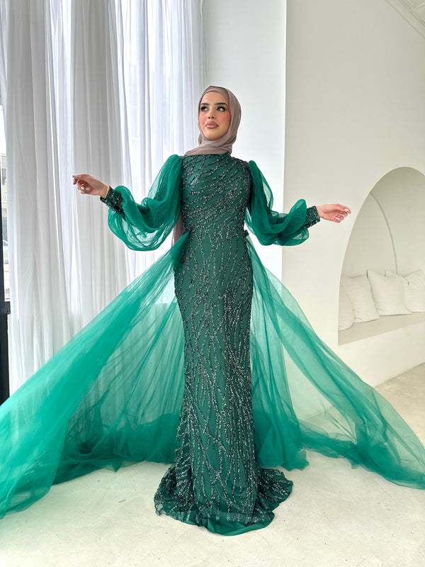 DANIA FORMAL GOWN - NUDE + GREEN