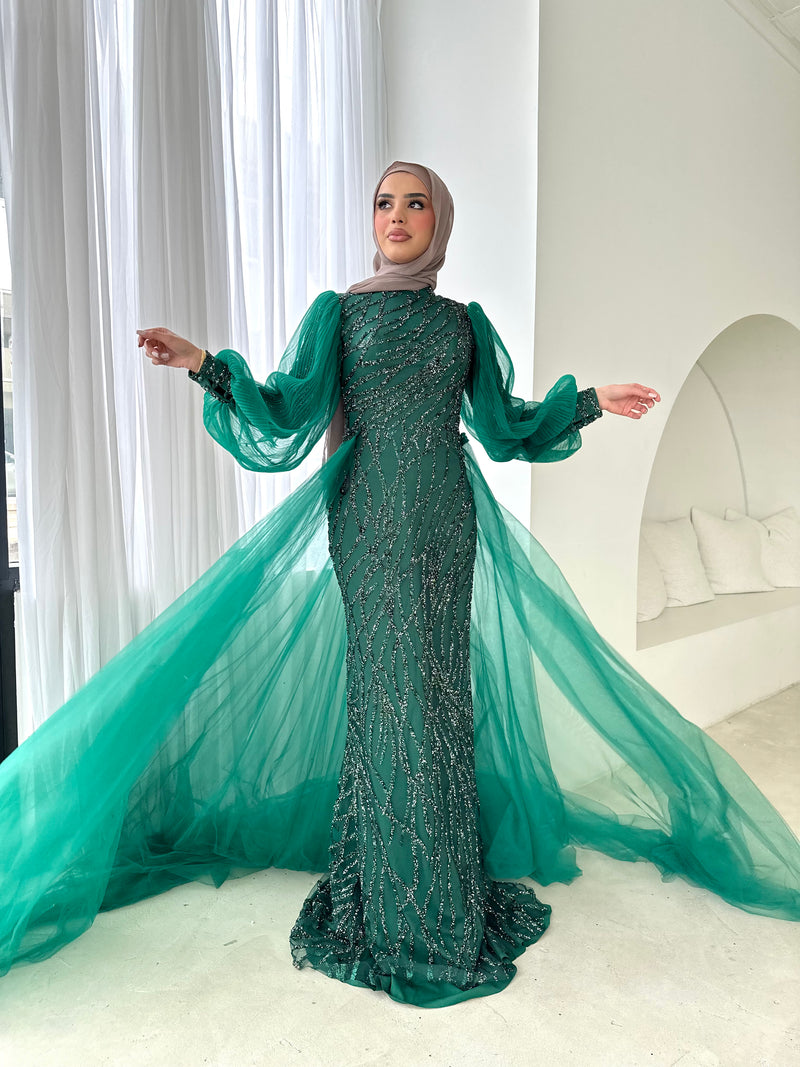 DANIA FORMAL GOWN - NUDE + GREEN