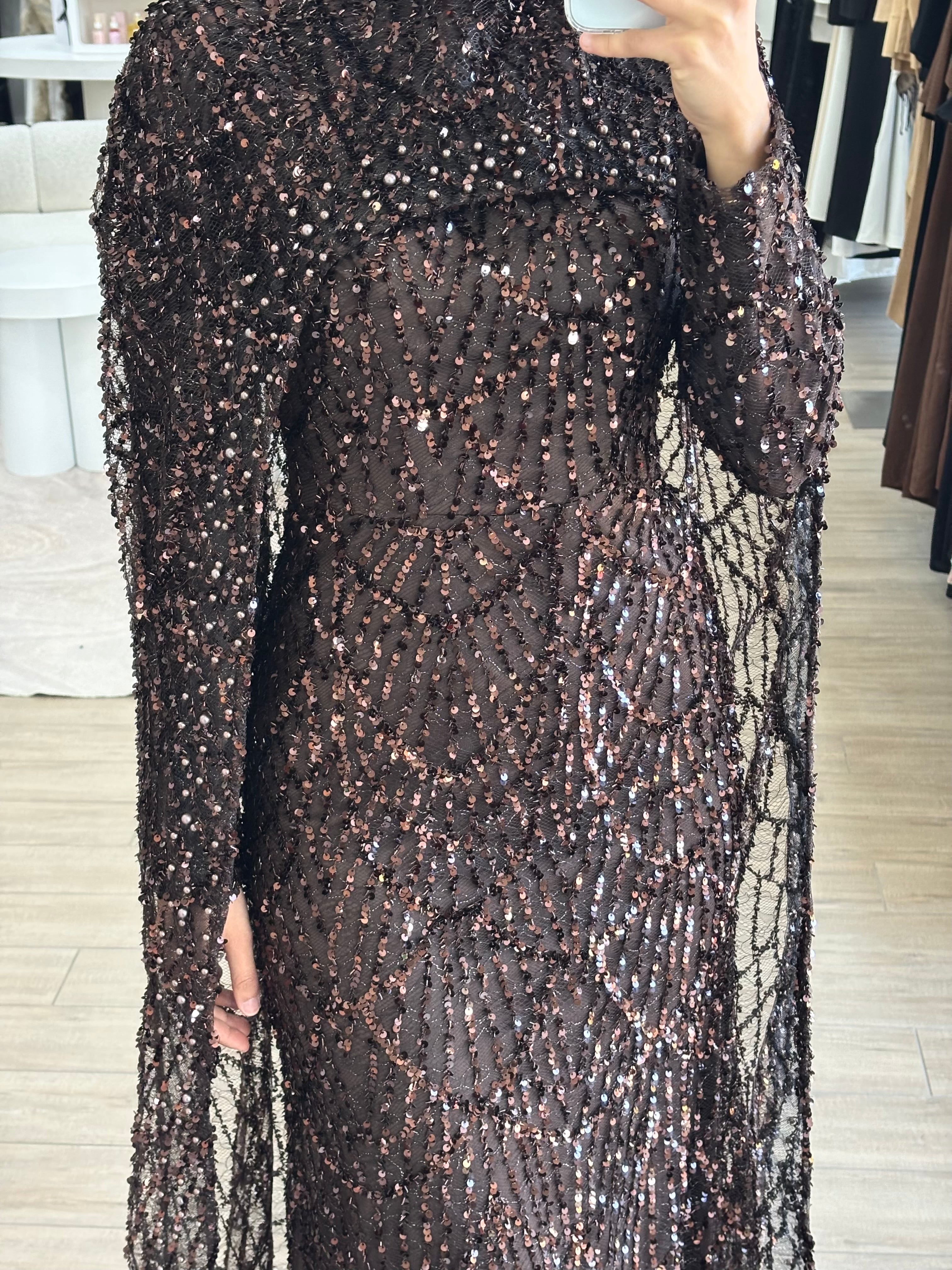 NAYLA SEQUINS FORMAL DRESS-  CHOCOLATE