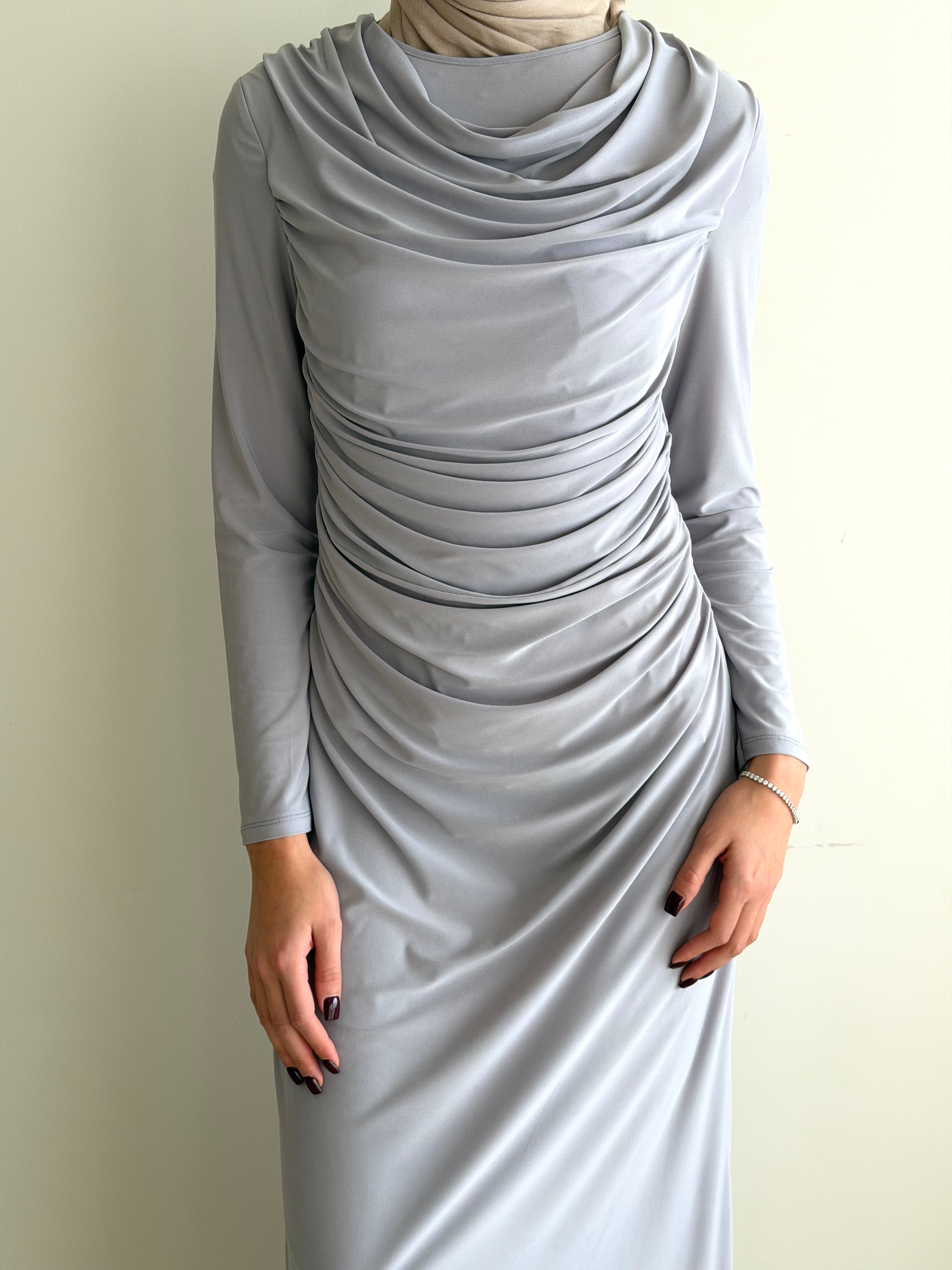 ZARIA RUCHED DRESS SET- LIGHT GREY