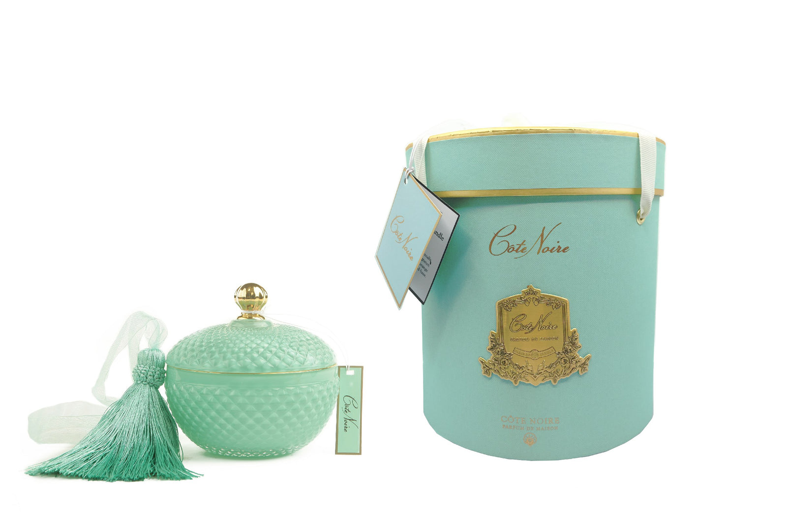 ROUND ART DECO CANDLE - TIFFANY BLUE & GOLD - PERSIAN LIME