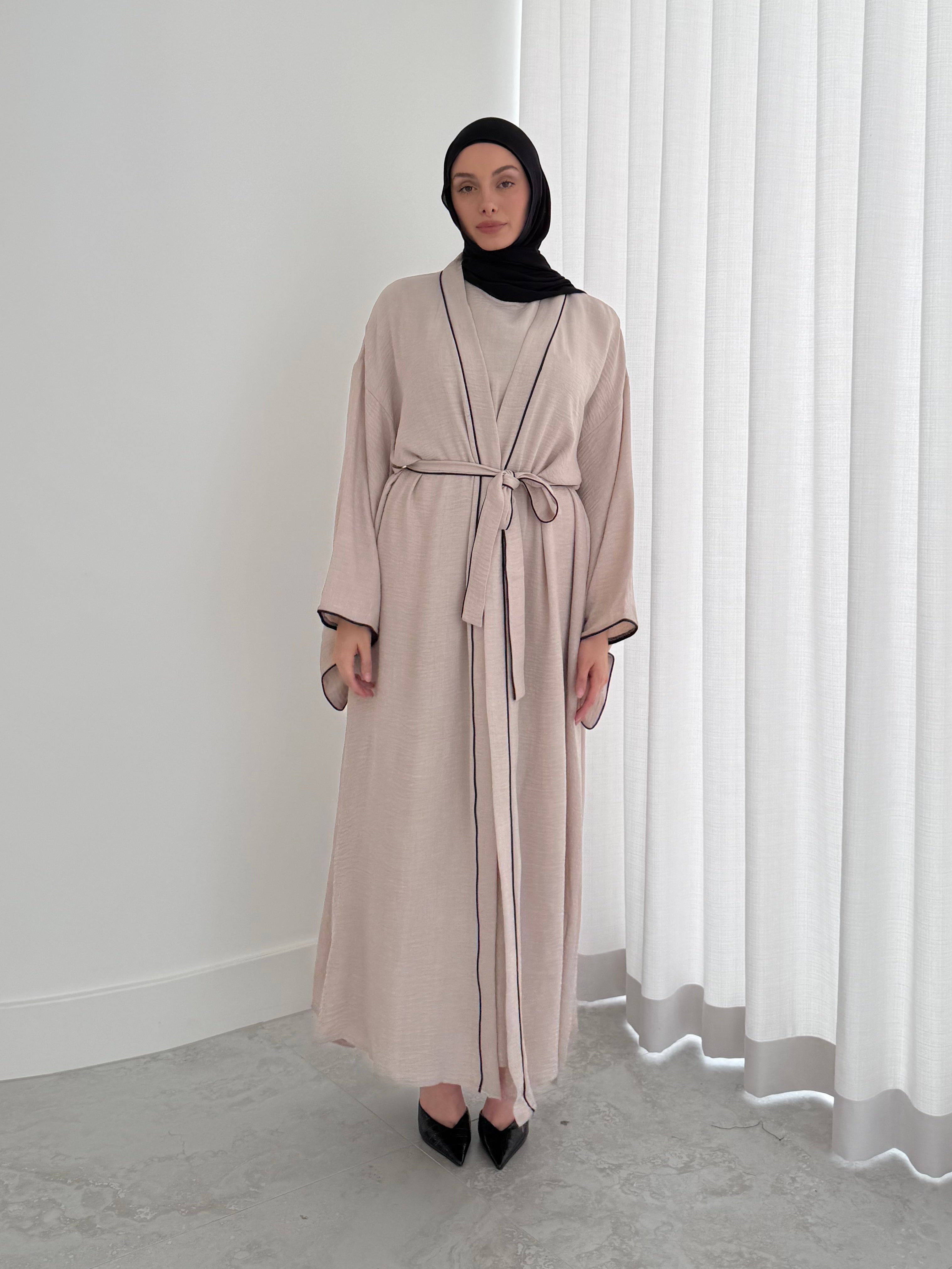 women's 2 piece abaya set, lightweight for spring/summer. full length, maxi with long sleeves with full coverage and suitable for modest hijab girls.
