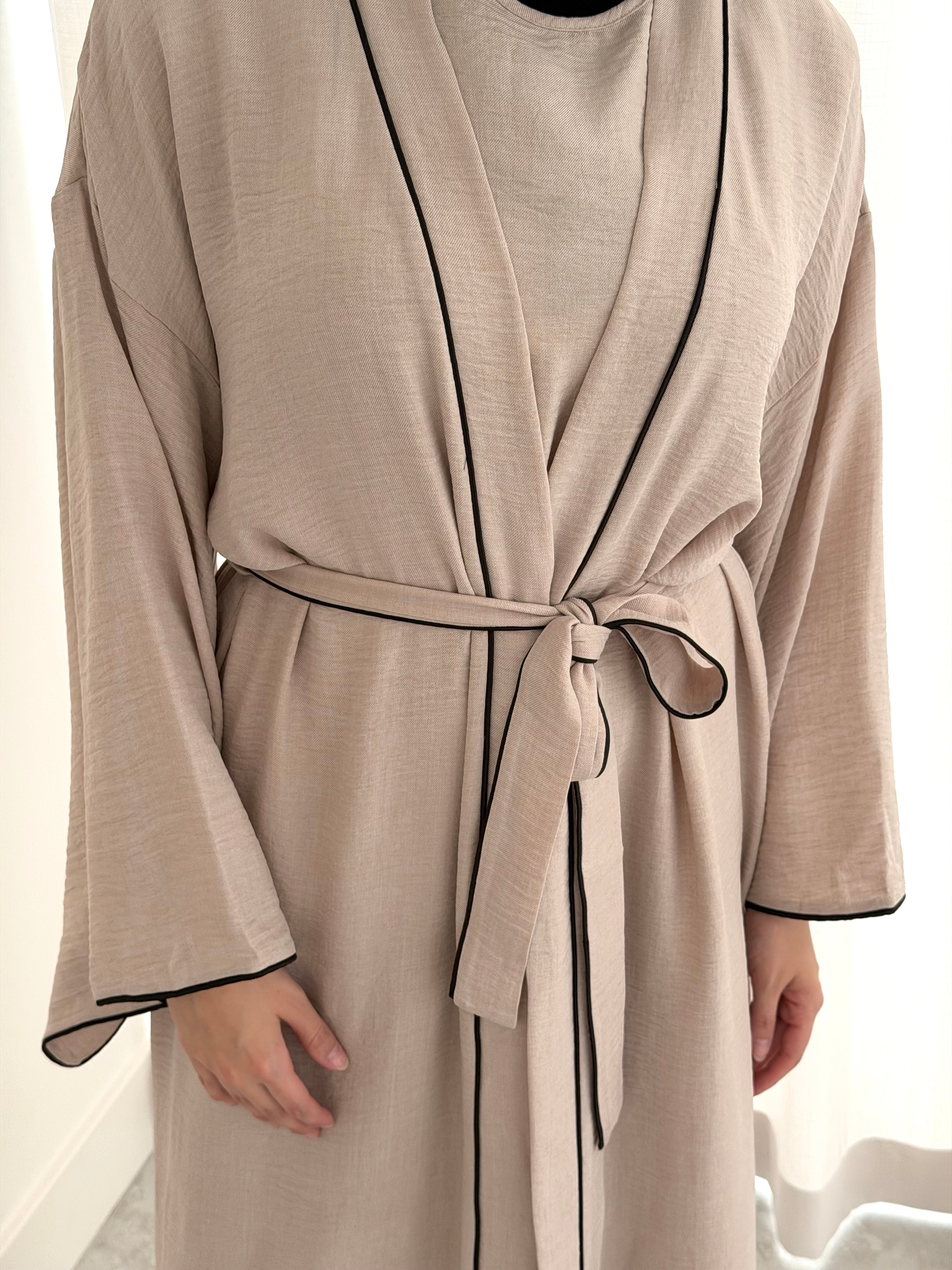 women's 2 piece abaya set, lightweight for spring/summer. full length, maxi with long sleeves with full coverage and suitable for modest hijab girls.