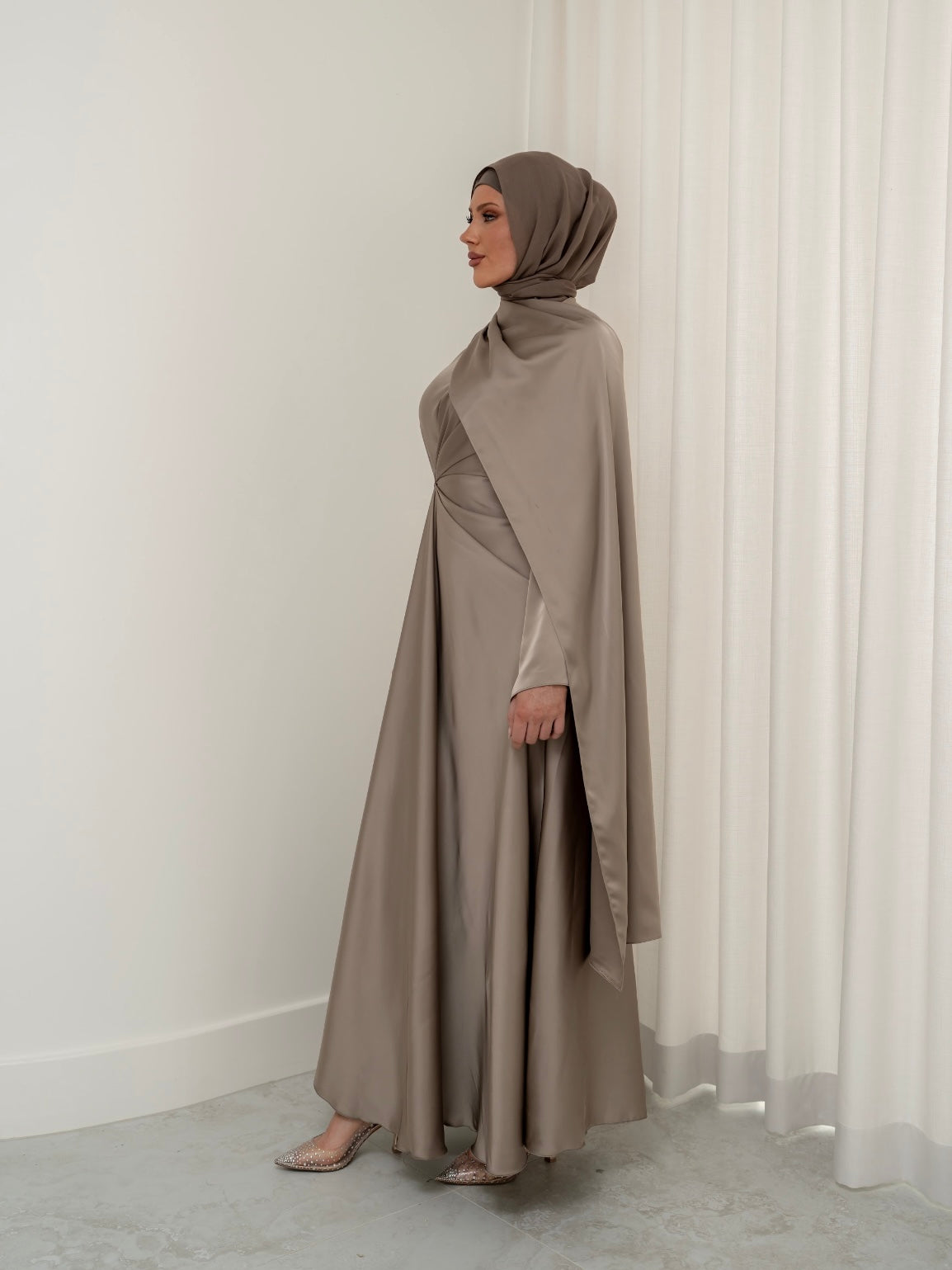AURORA DRAPE FORMAL DRESS- TAUPE