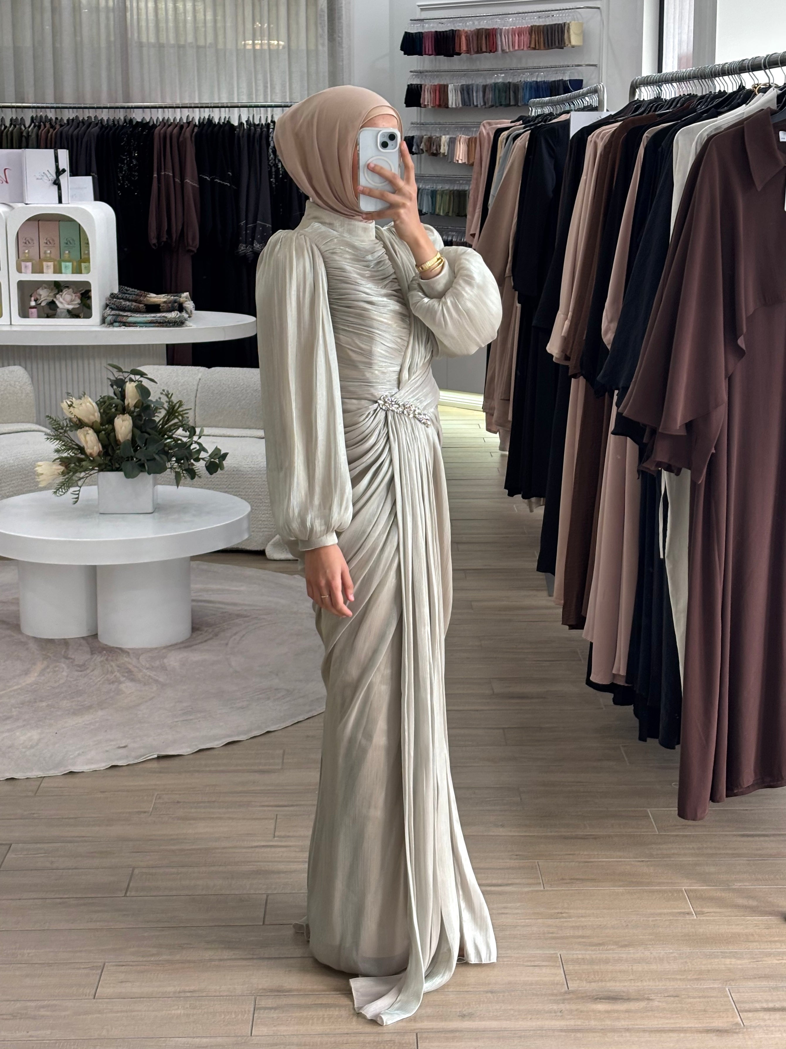 ALORA METALLIC FORMAL DRESS- PEARL