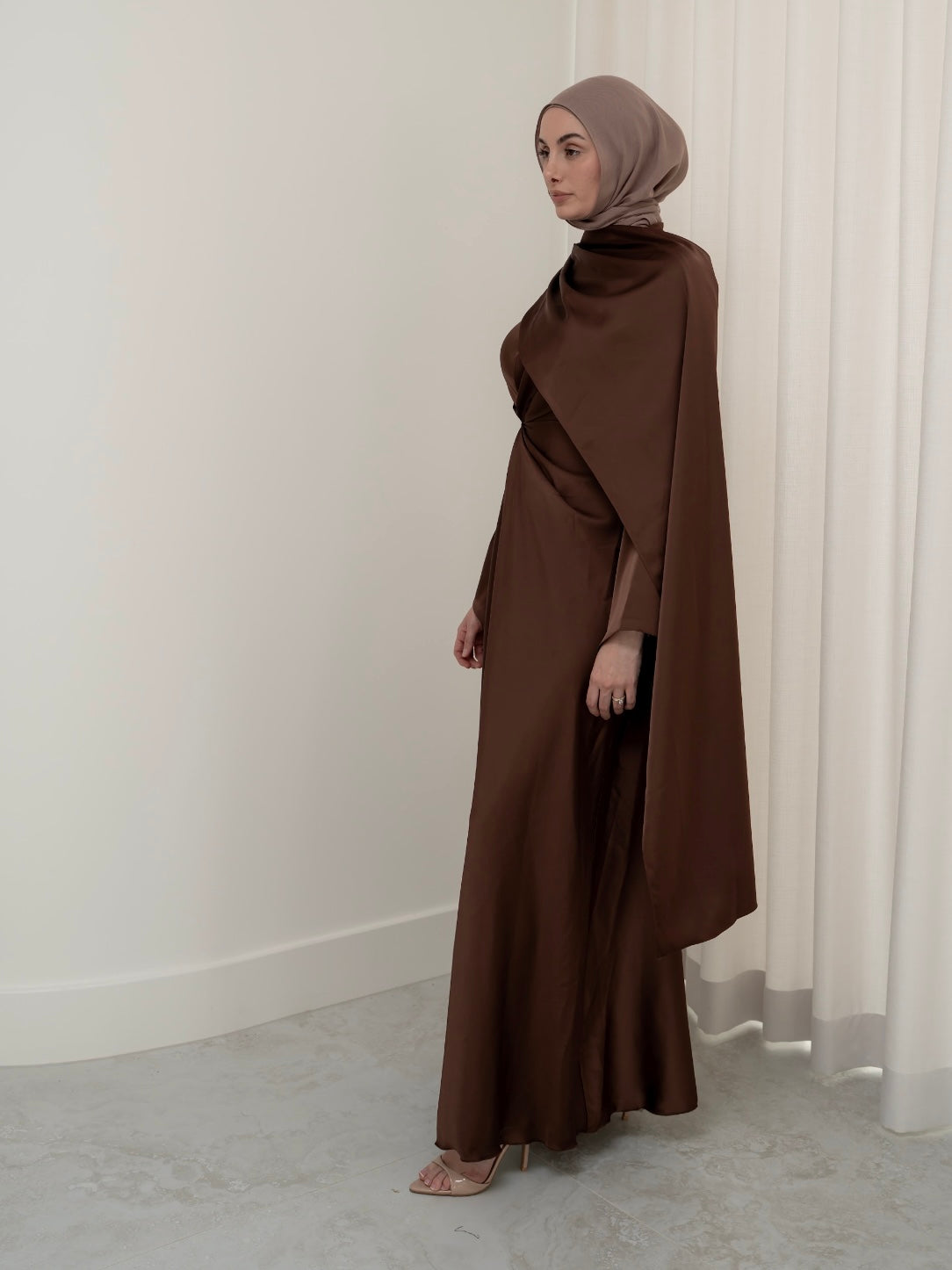 AURORA DRAPE FORMAL DRESS- BROWN