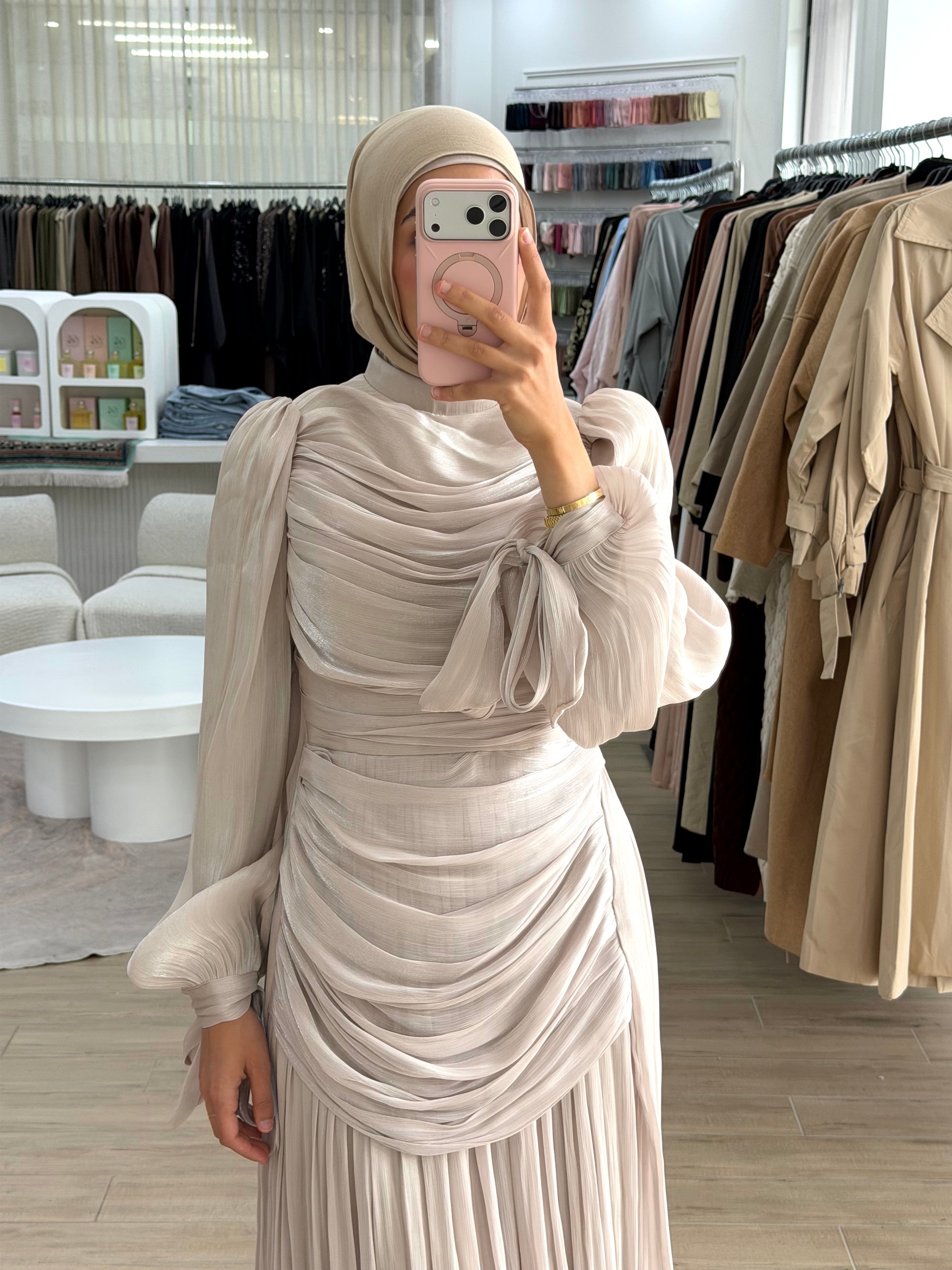 SELENE DRAPE FORMAL DRESS- OYSTER