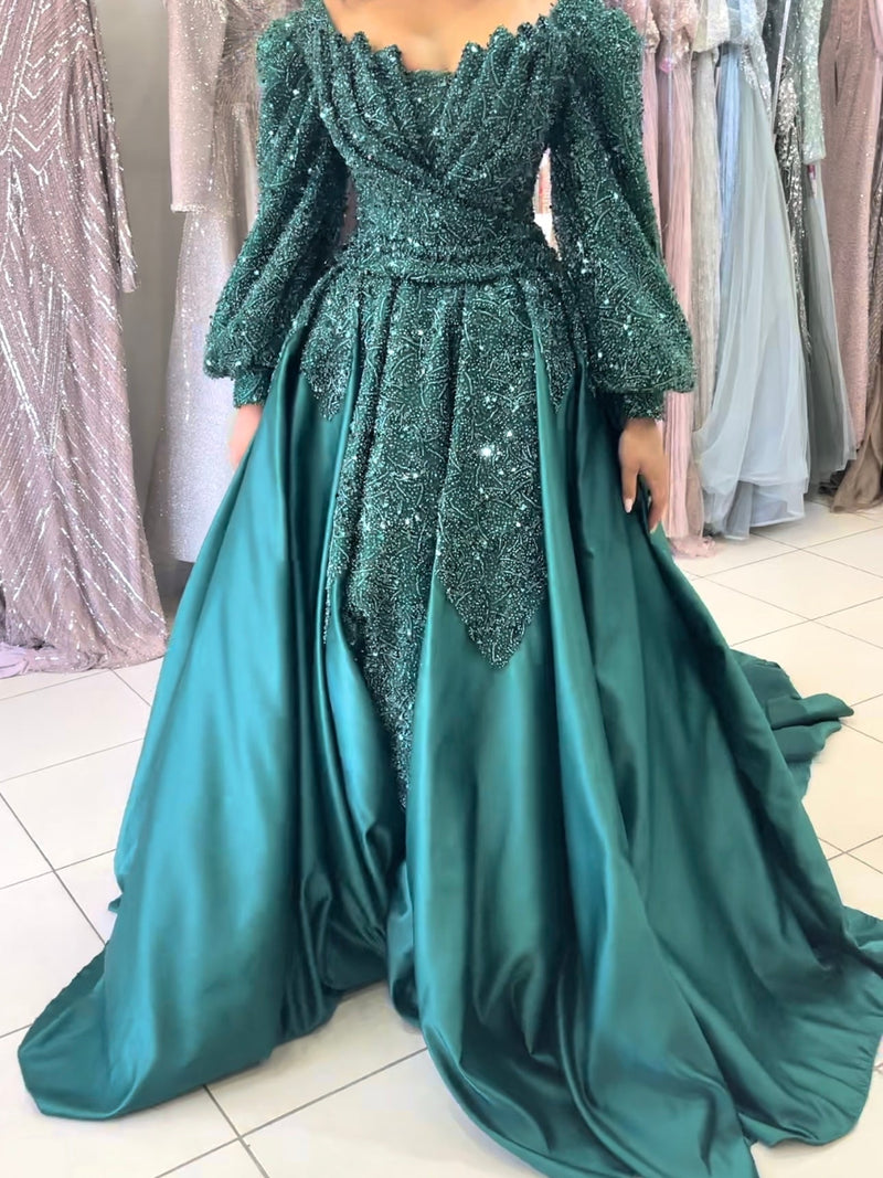 Yara decorated chiffon ball dress in emerald green Express NZ wide