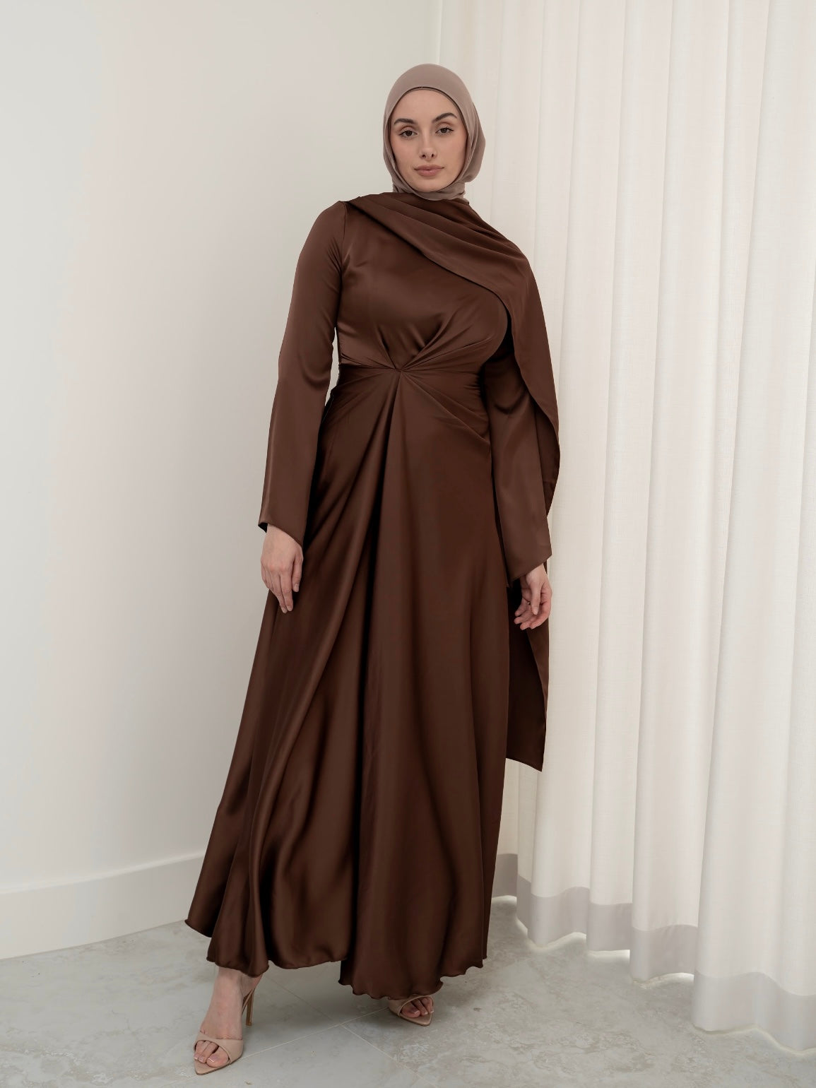 AURORA DRAPE FORMAL DRESS- BROWN