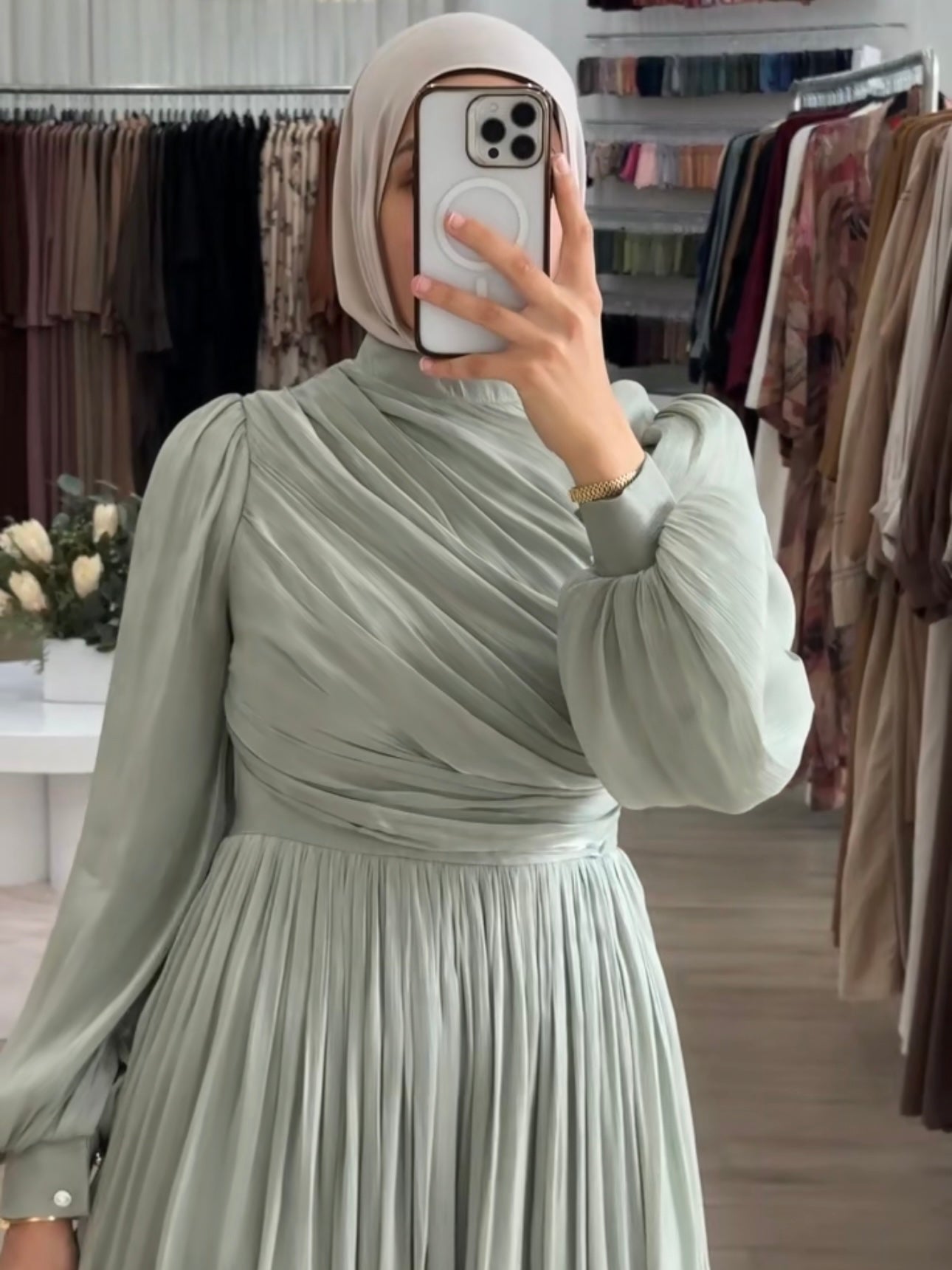 METALLIC RUCHE DRESS- MINT