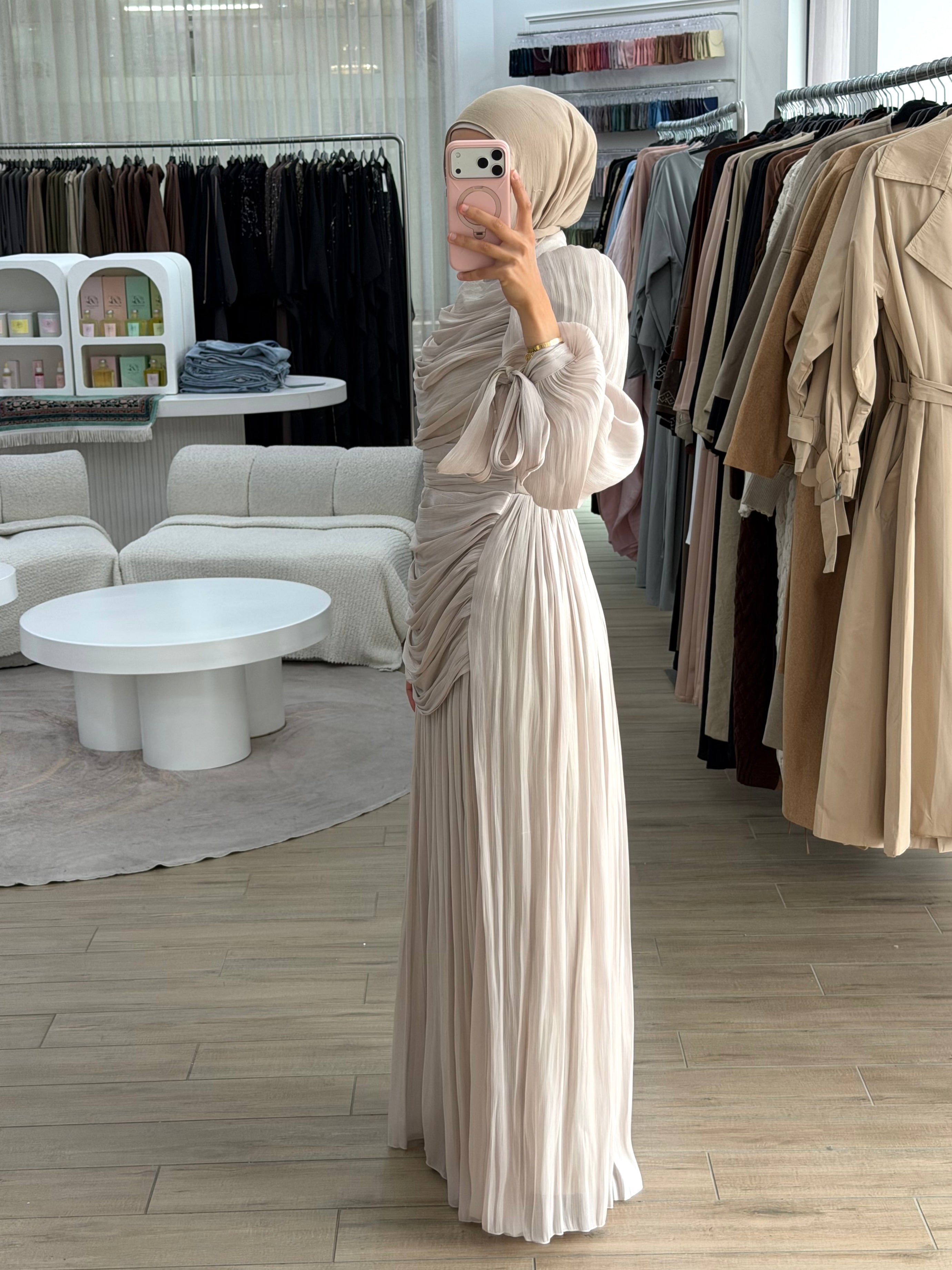 SELENE DRAPE FORMAL DRESS- OYSTER