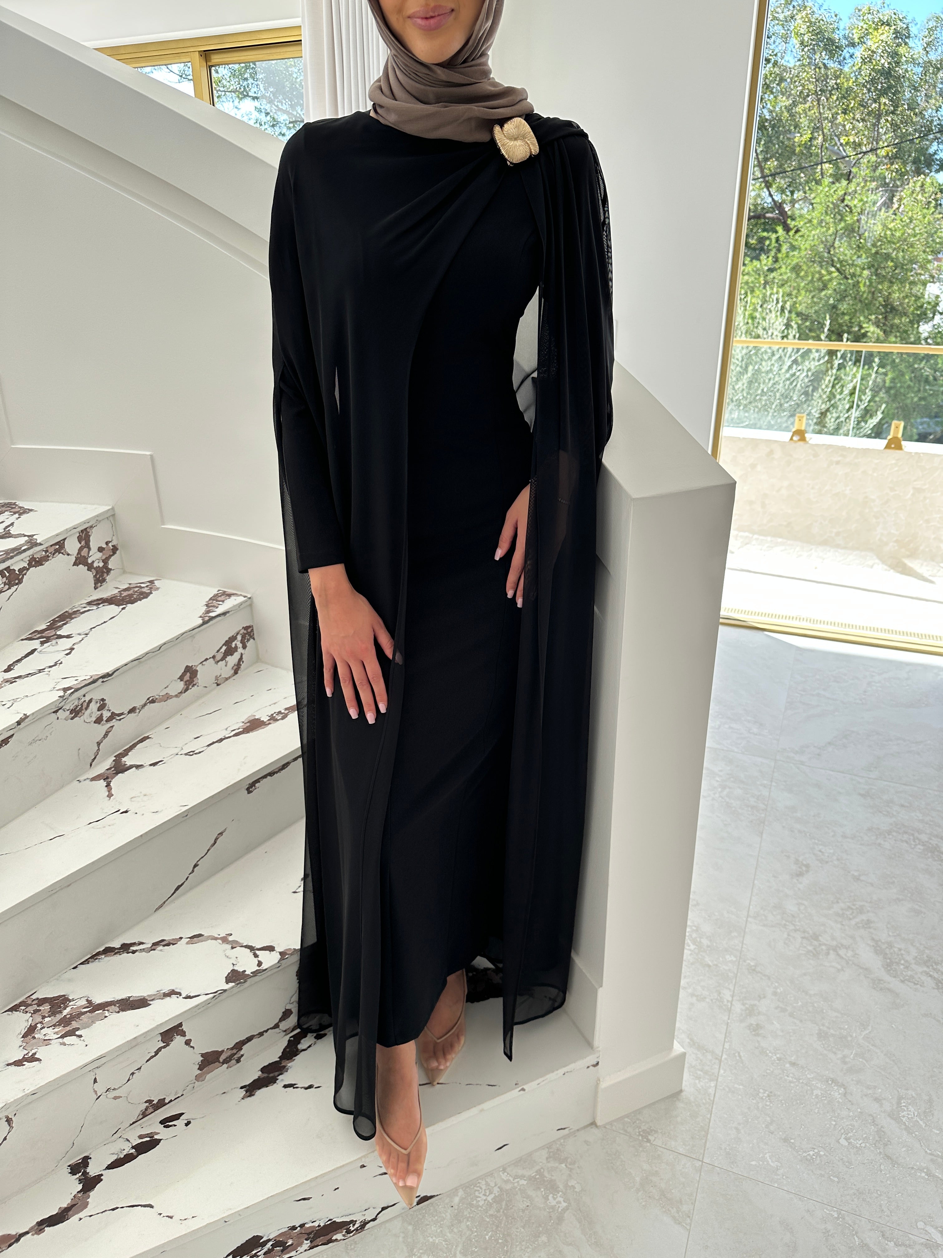 DALAL CAPE FORMAL DRESS- BLACK