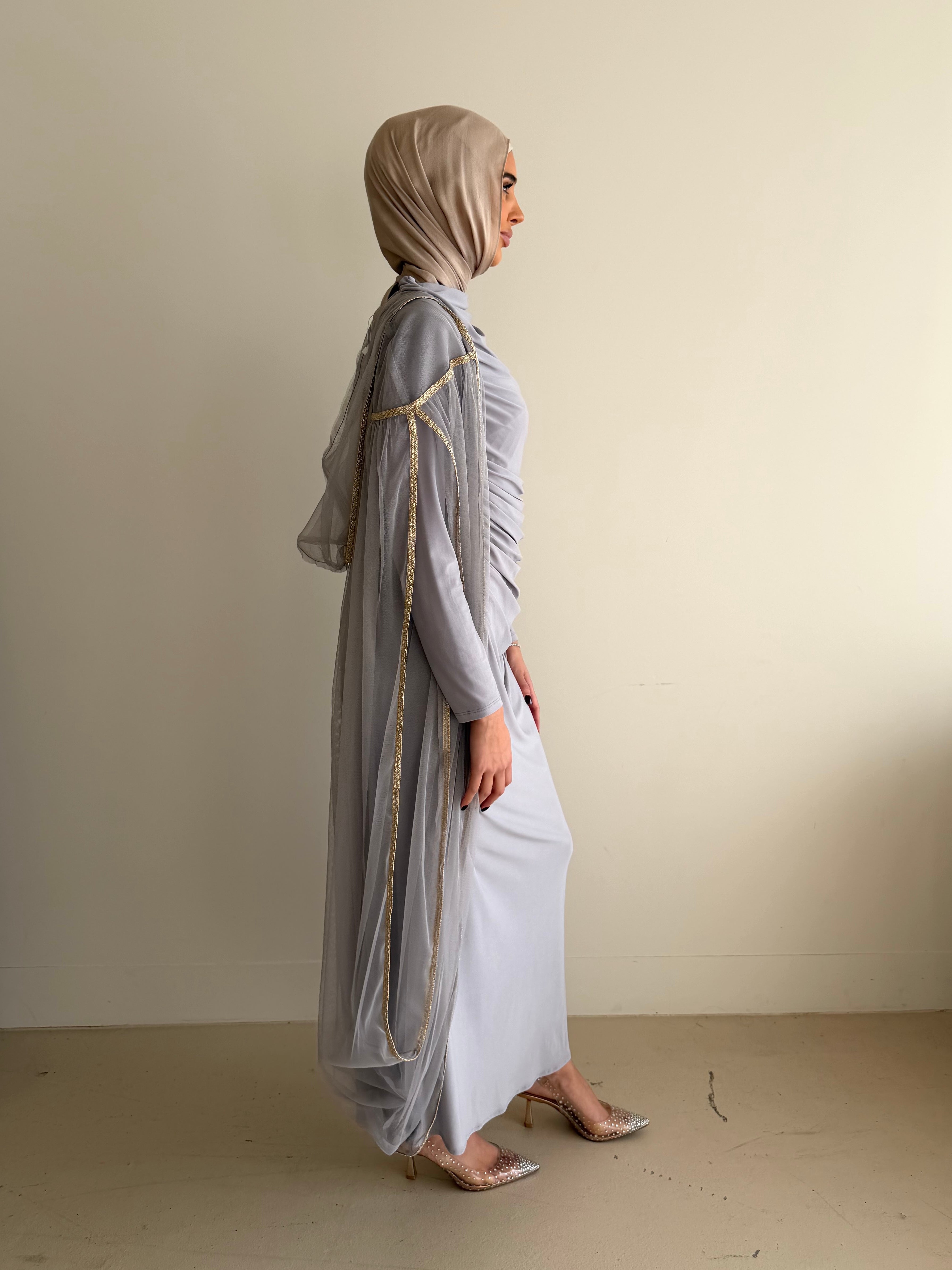 ZARIA RUCHED DRESS SET- LIGHT GREY
