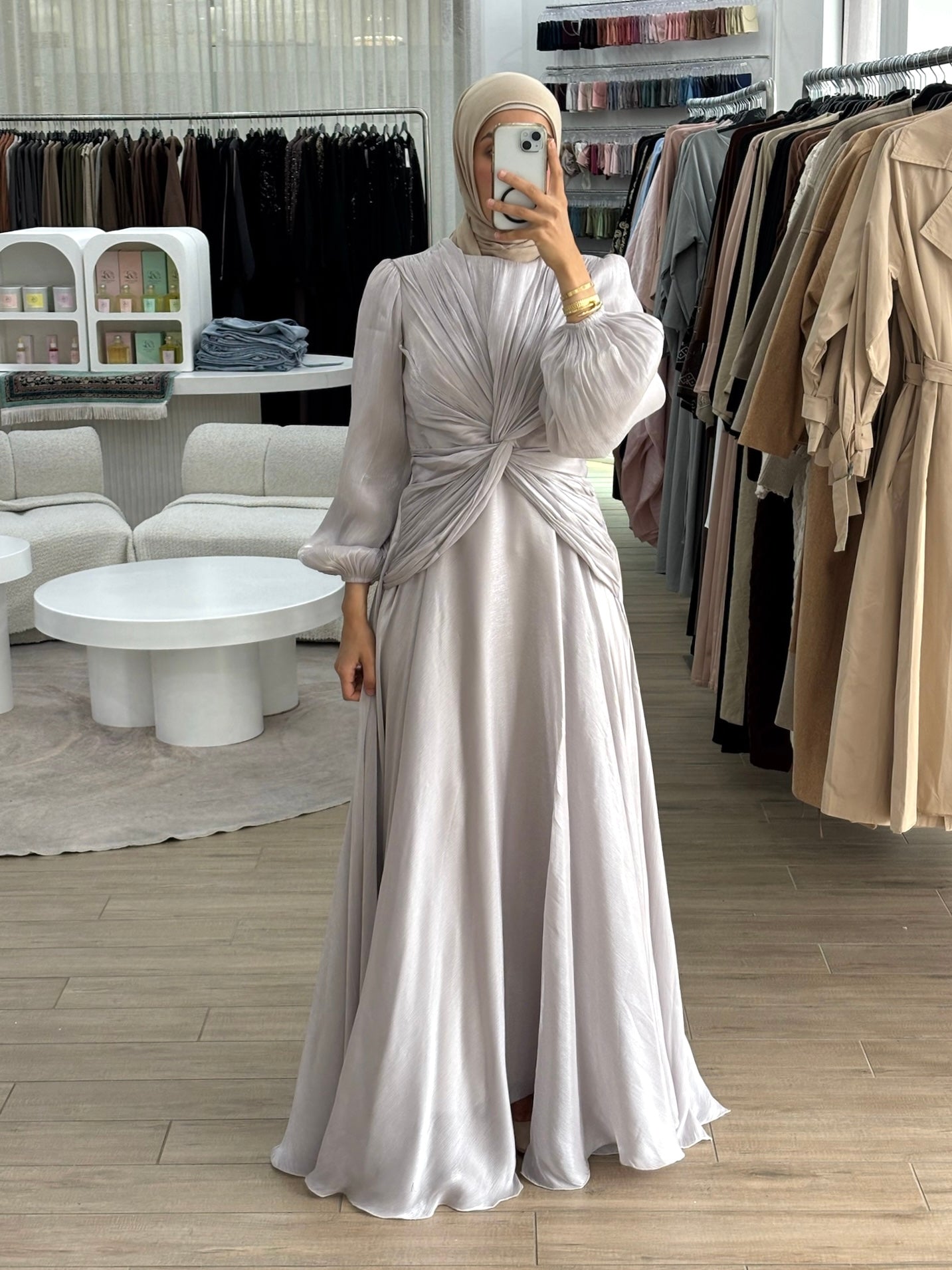 NOUR TWIST DRESS- OYSTER