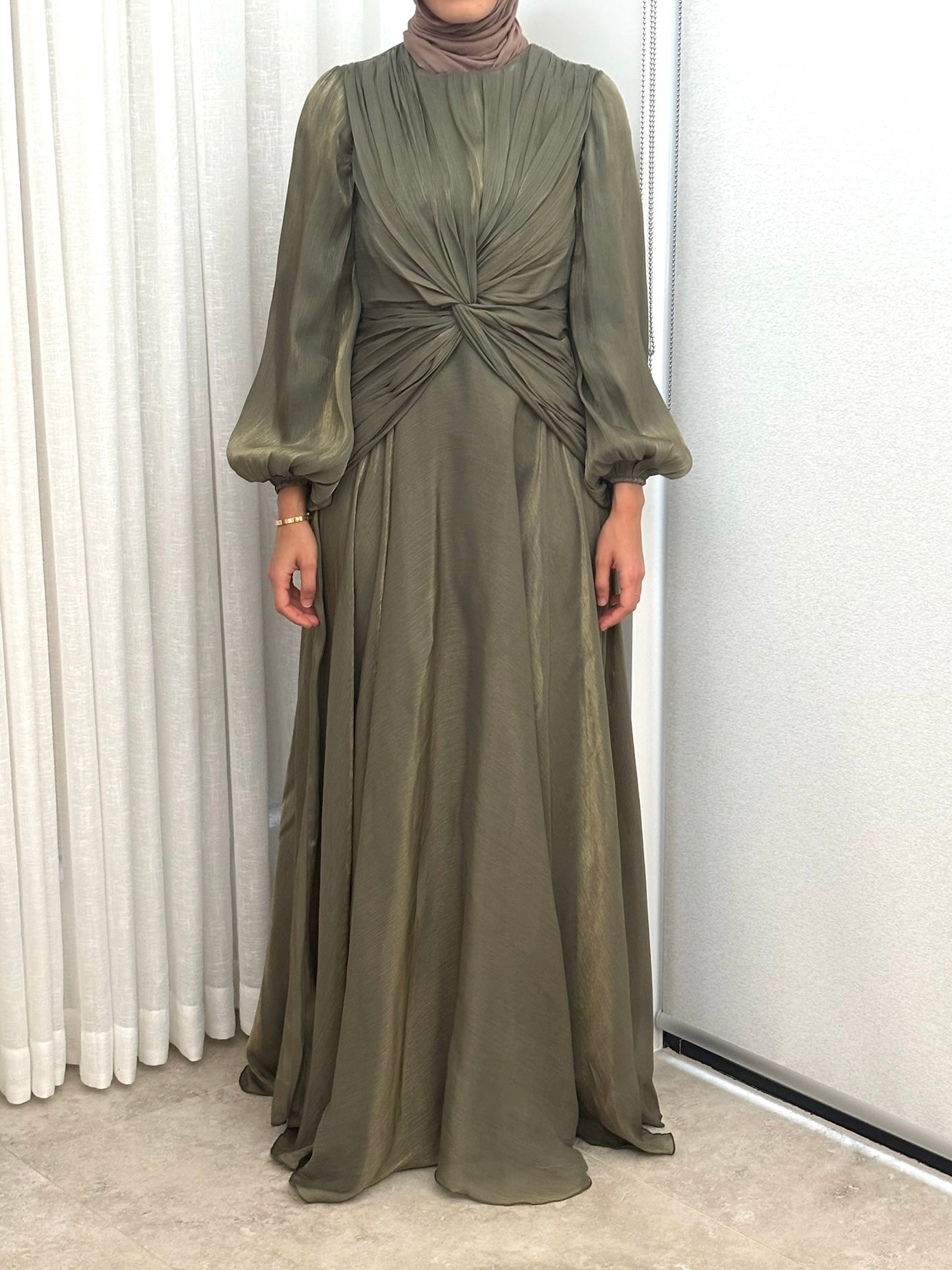 NOUR TWIST DRESS- OLIVE