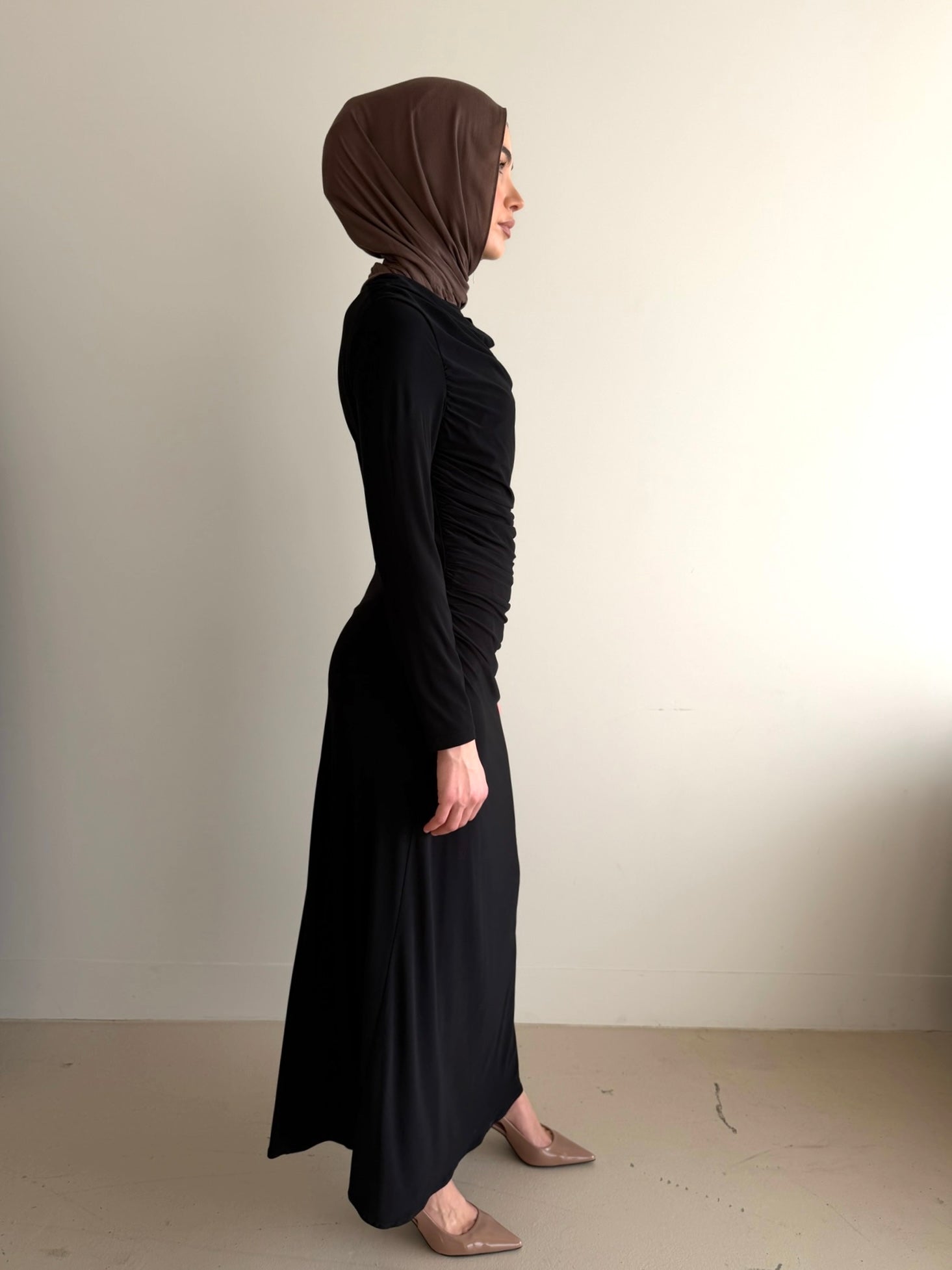 ZARIA RUCHED DRESS SET- BLACK