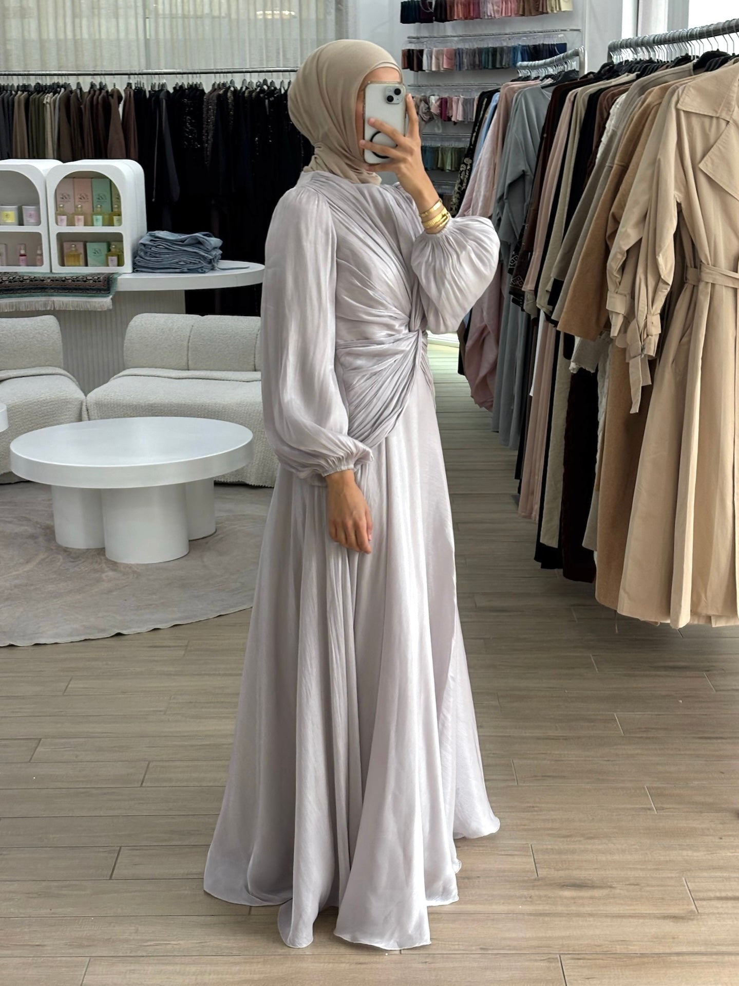 NOUR TWIST DRESS- OYSTER