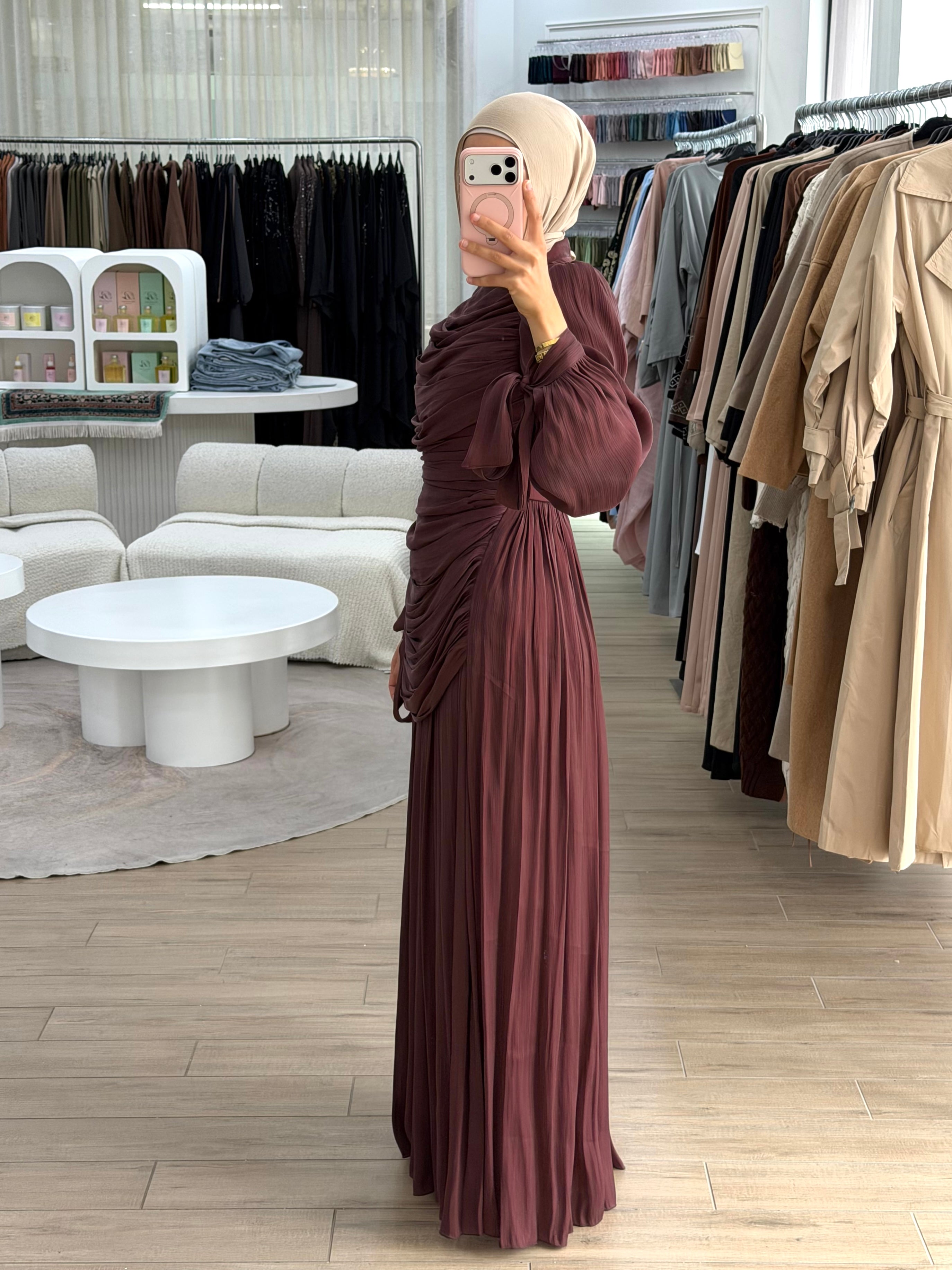 SELENE DRAPE FORMAL DRESS- WINE