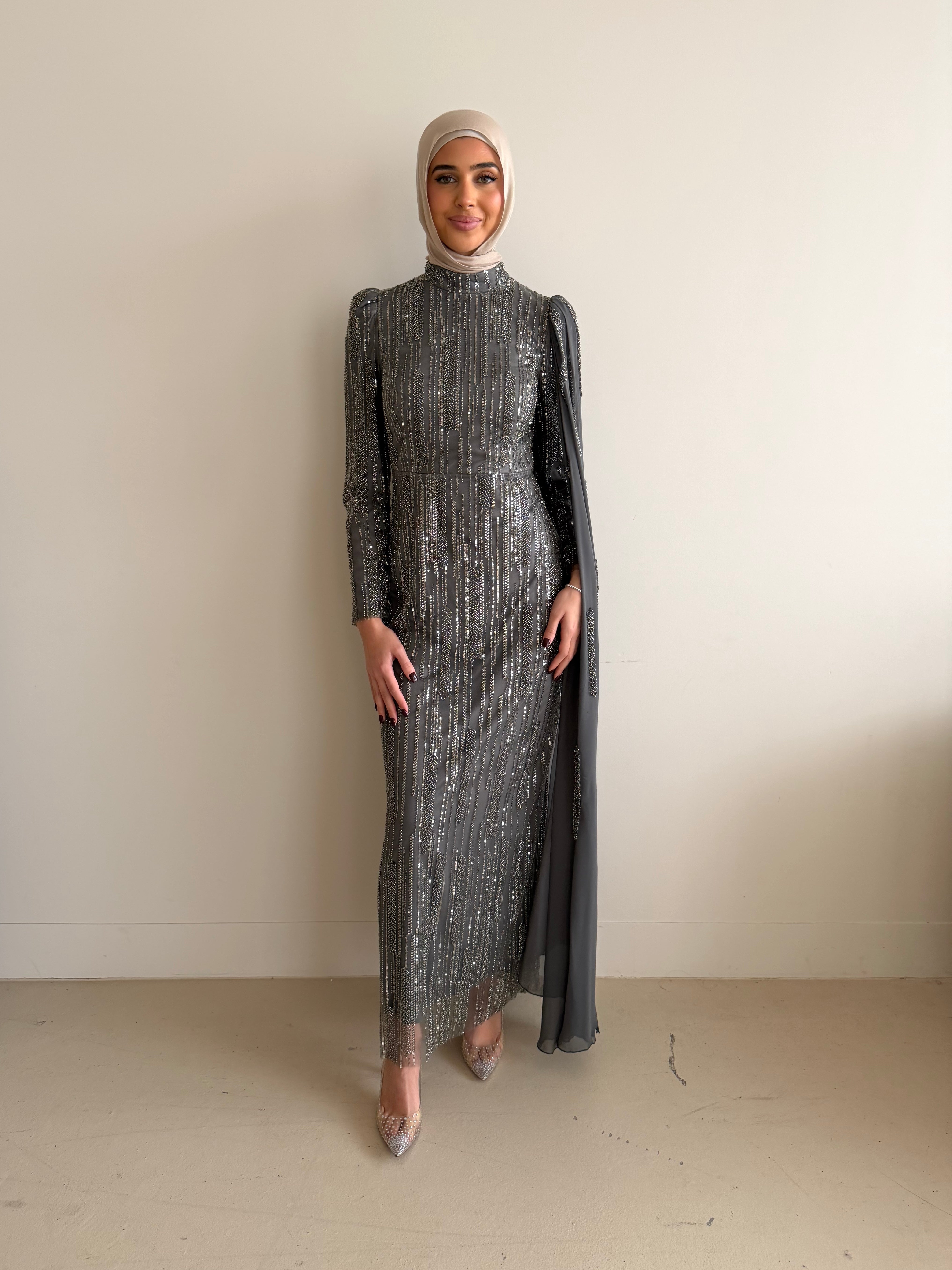 ELLEN SEQUINS FORMAL  DRESS- GUNMETAL