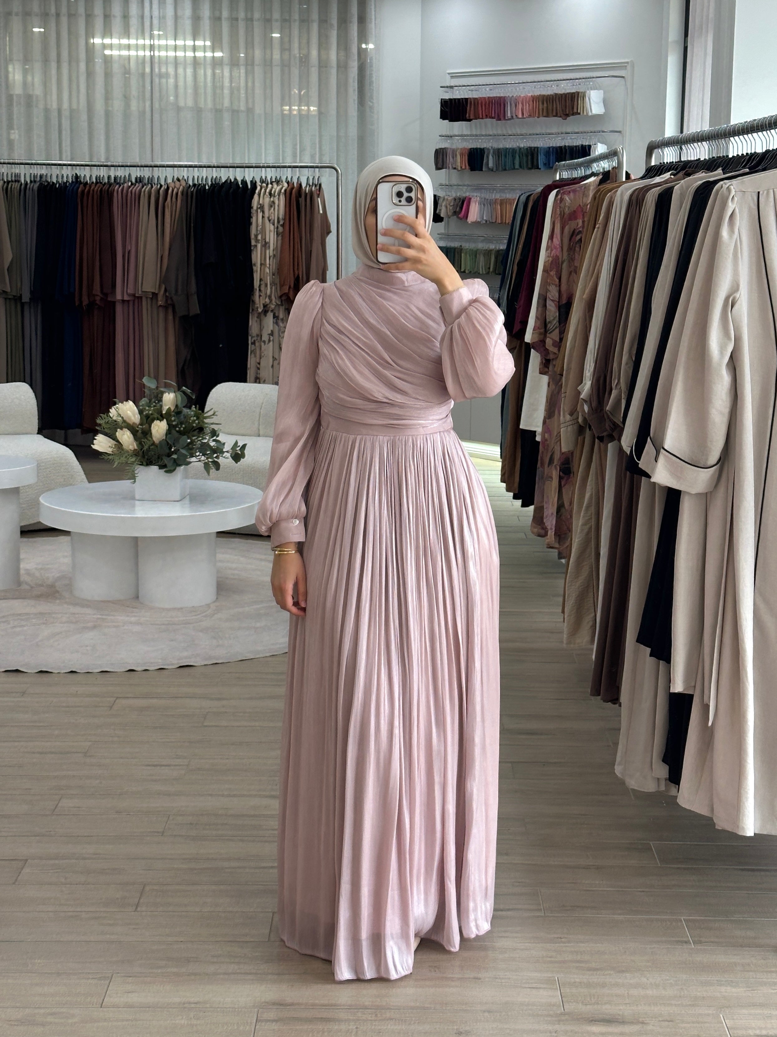 METALLIC RUCHE DRESS- BABY PINK