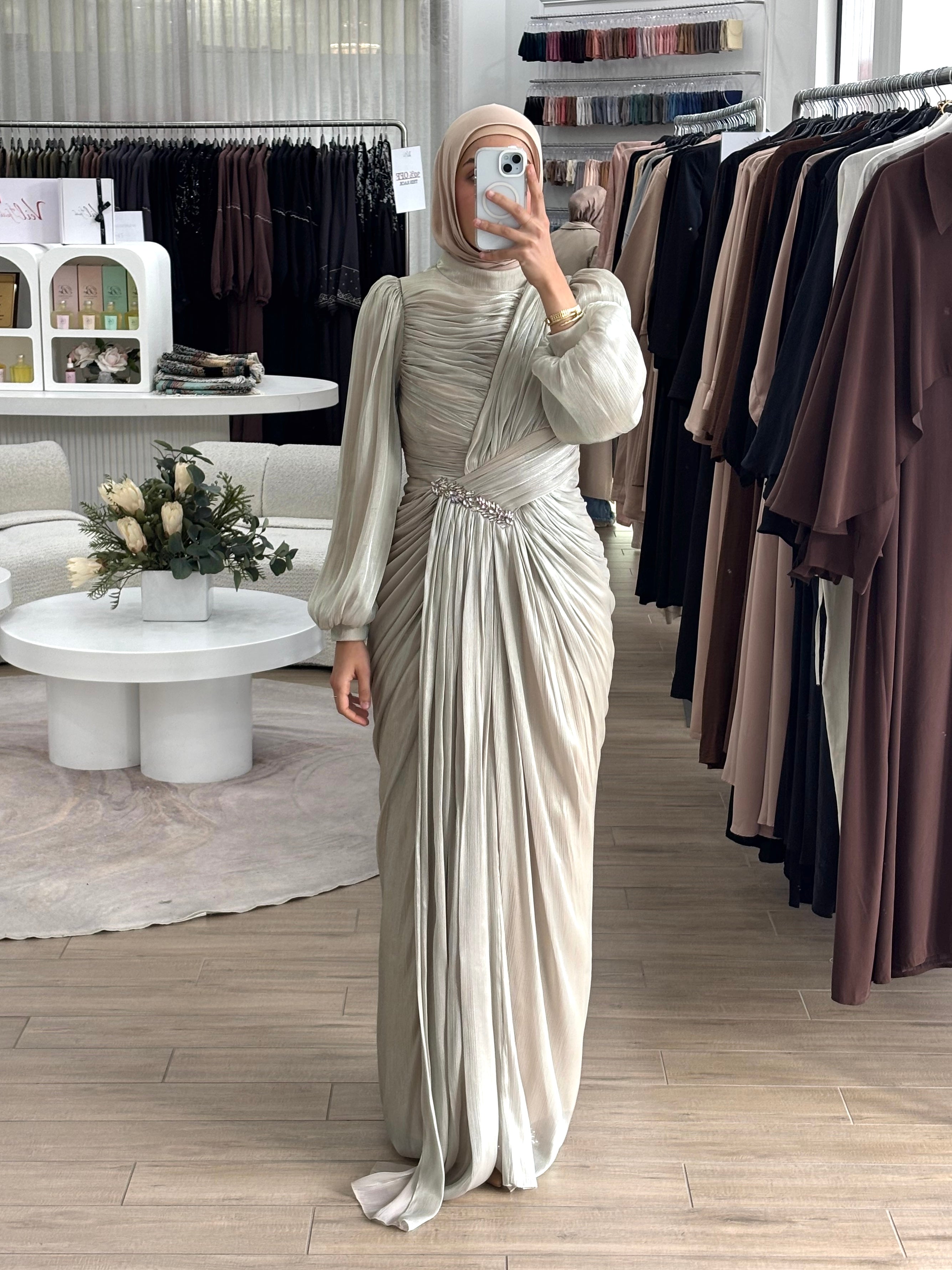 ALORA METALLIC FORMAL DRESS- PEARL