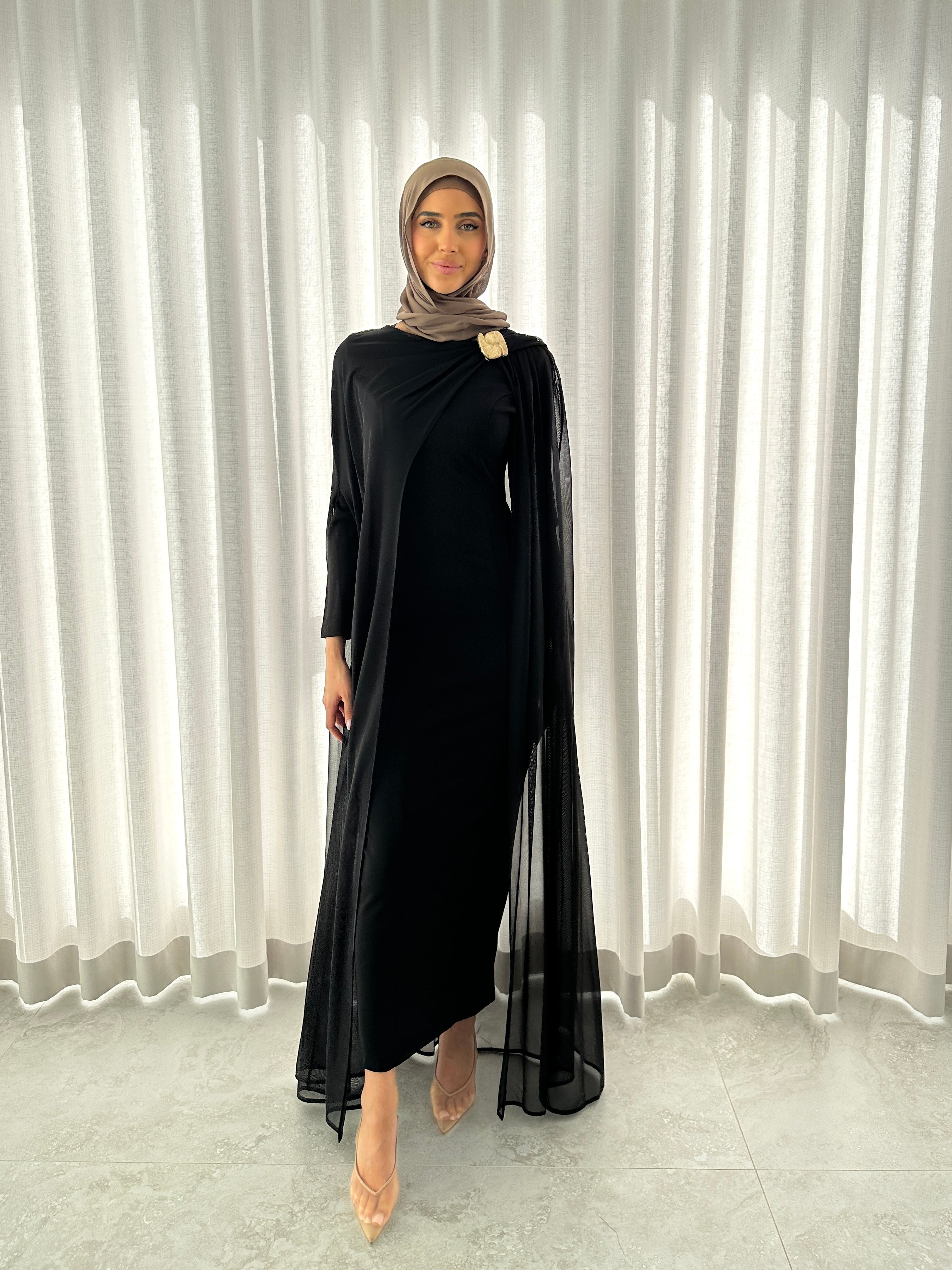 DALAL CAPE FORMAL DRESS- BLACK