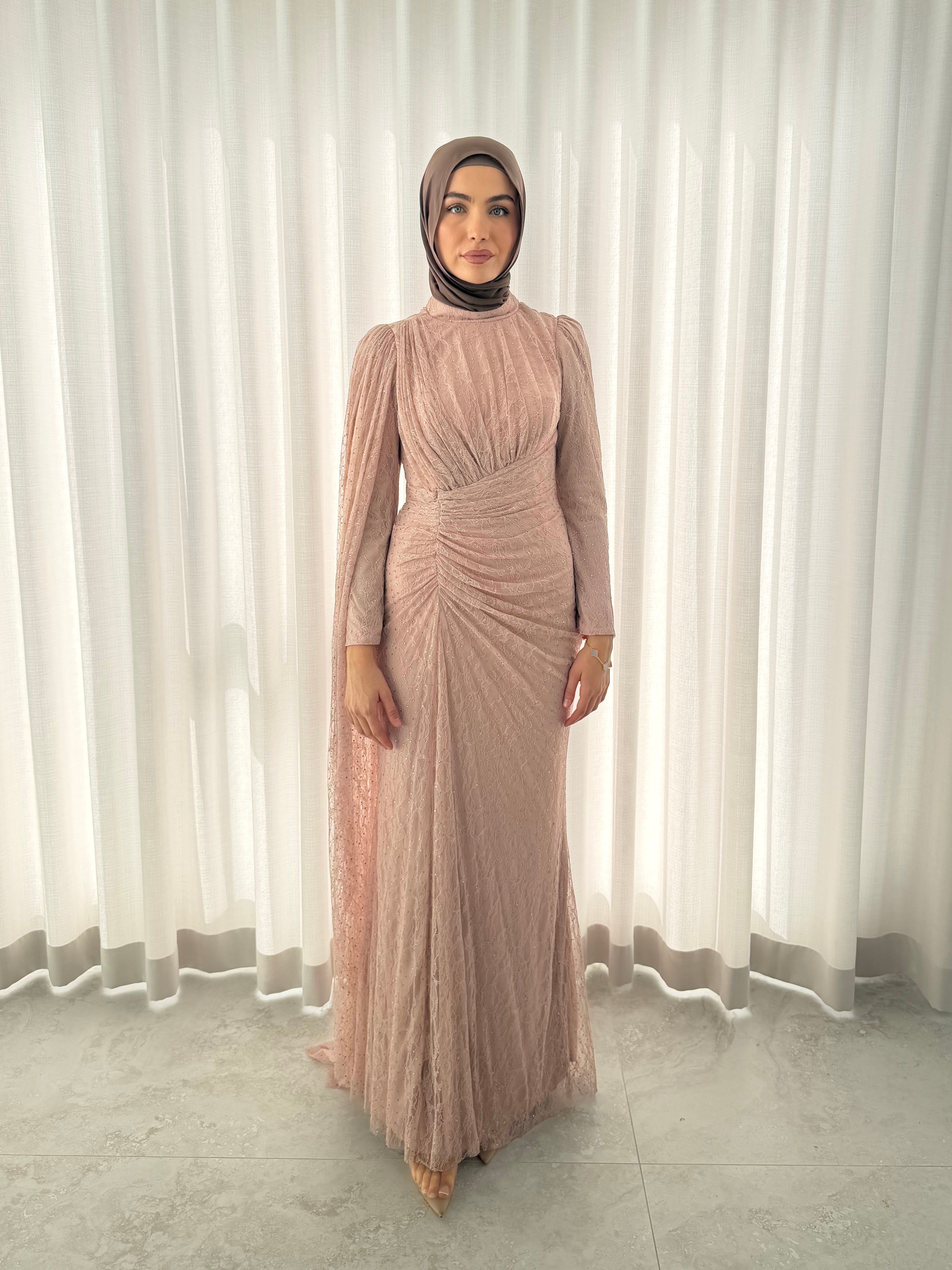 LACE ROYALE FORMAL DRESS- POWDER PINK