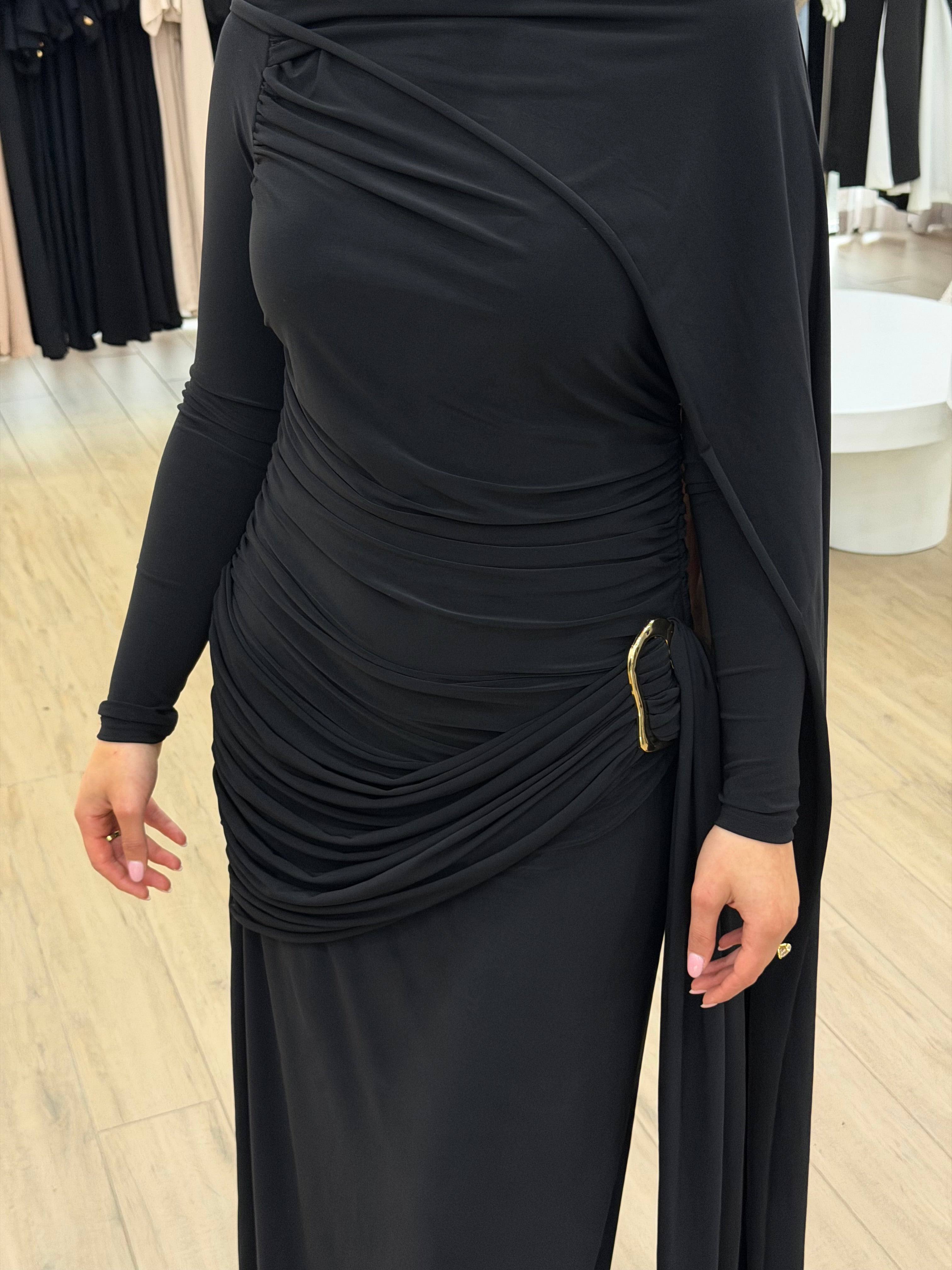 LUXE DRAPE FORMAL DRESS- BLACK