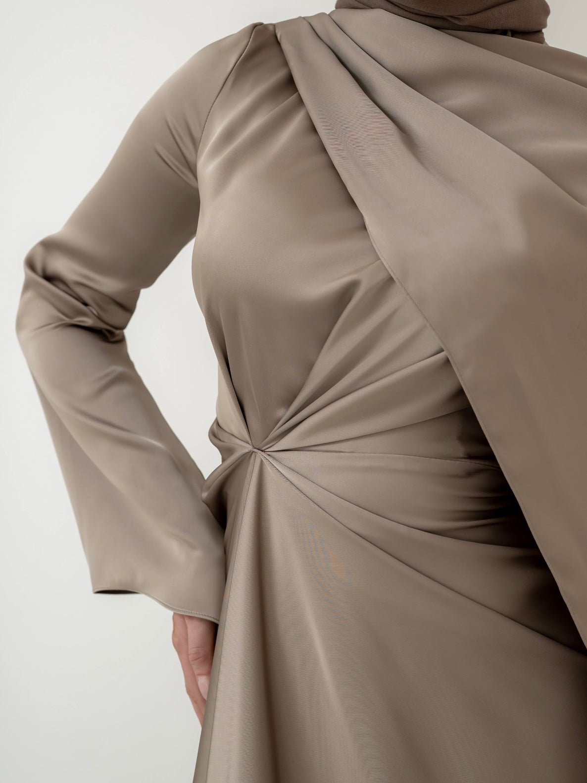 AURORA DRAPE FORMAL DRESS- TAUPE