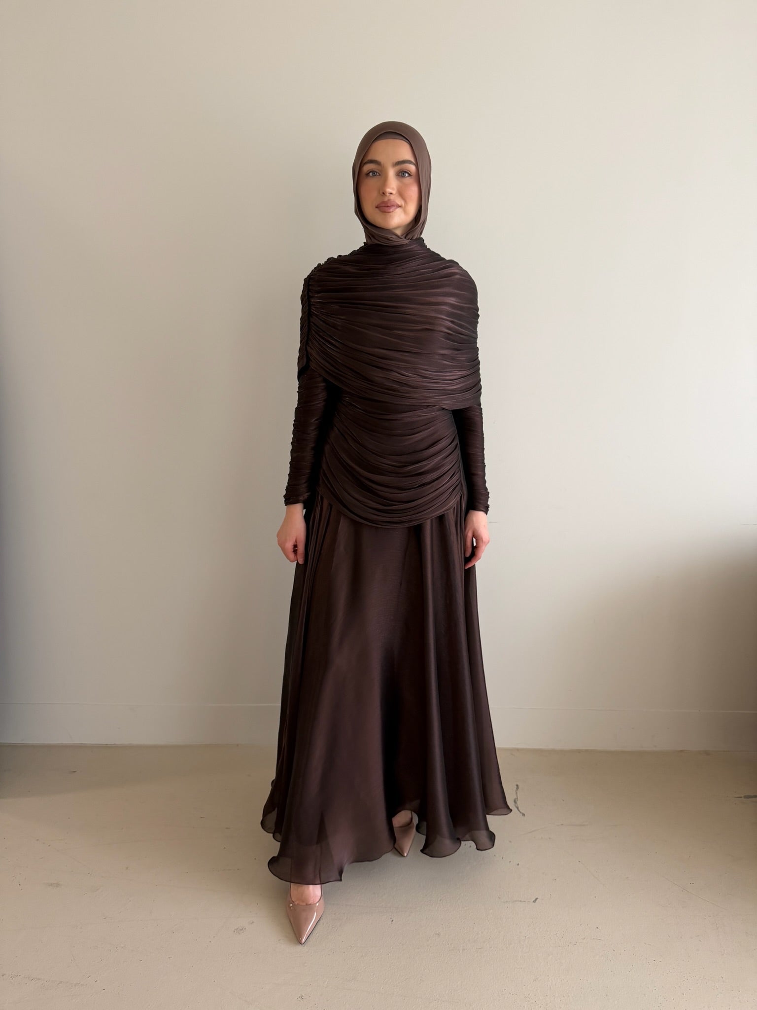 LAYALI SHIMMER FORMAL DRESS- METALLIC ESPRESSO