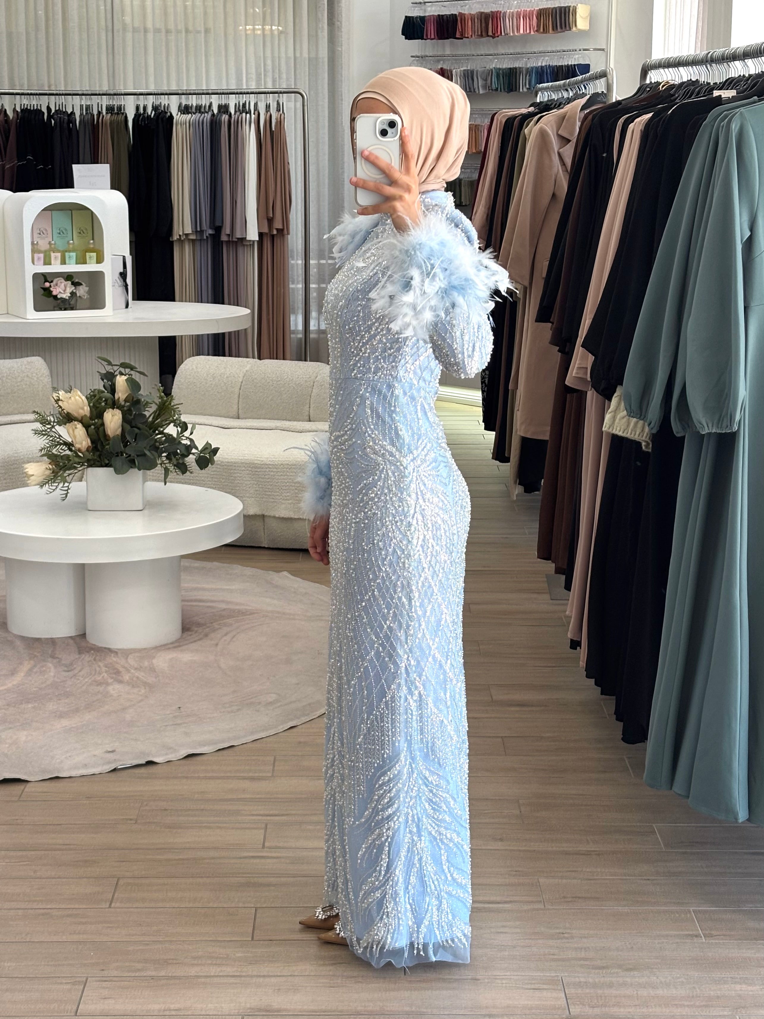 ESTELLE BEADED FORMAL GOWN- ICE BLUE