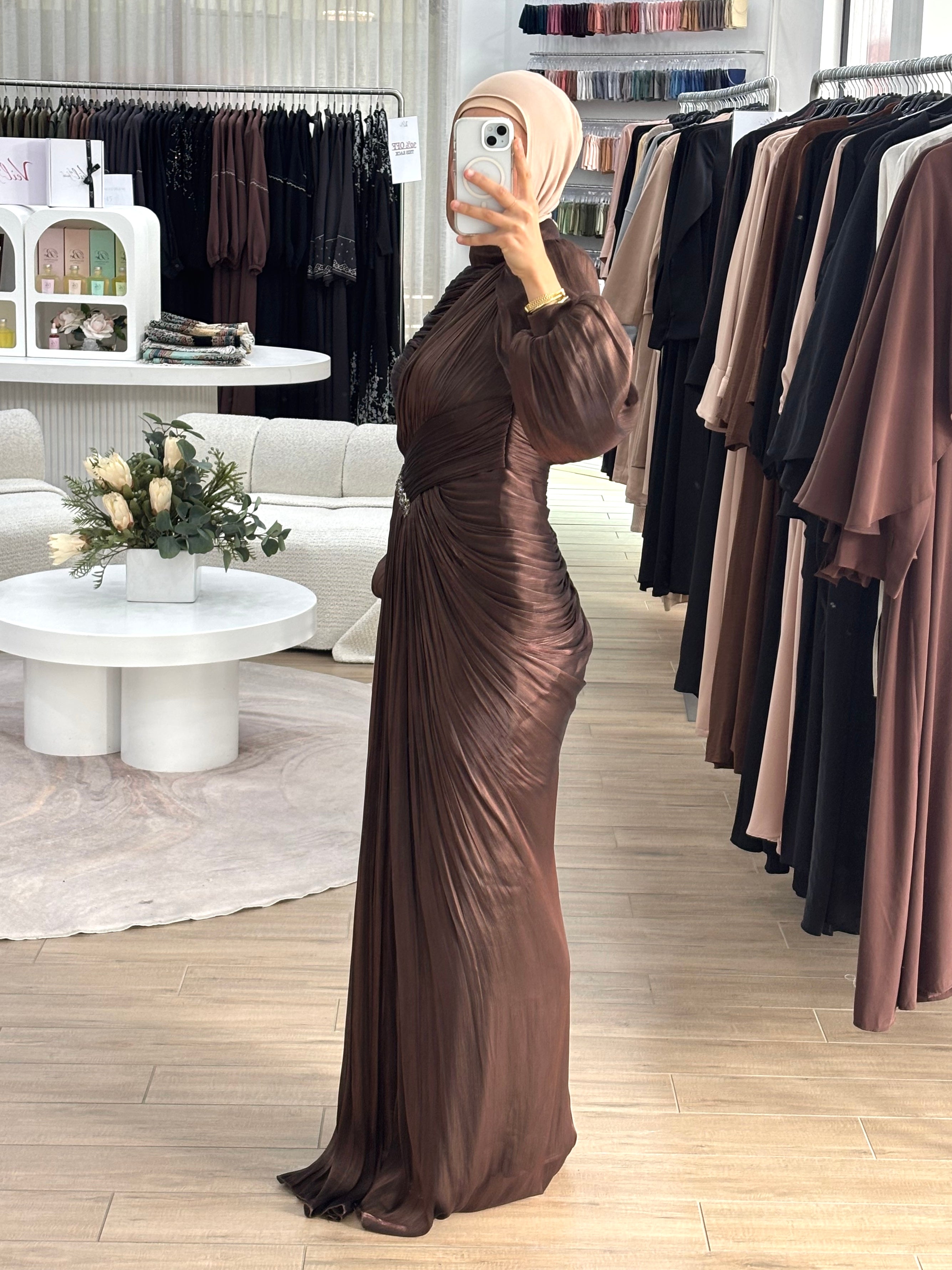ALORA METALLIC FORMAL DRESS- ESPRESSO