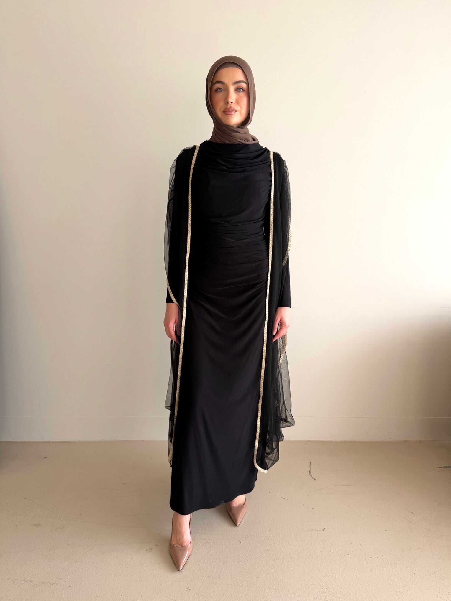 ZARIA RUCHED DRESS SET- BLACK