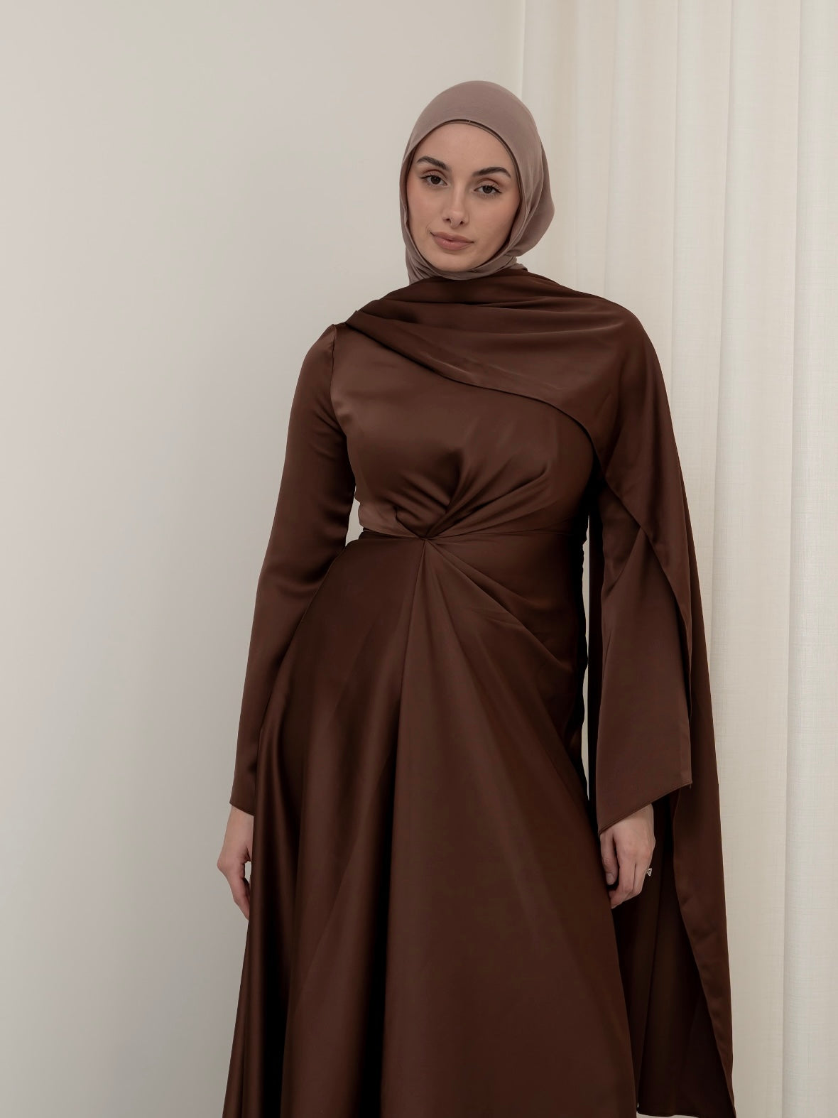 AURORA DRAPE FORMAL DRESS- BROWN