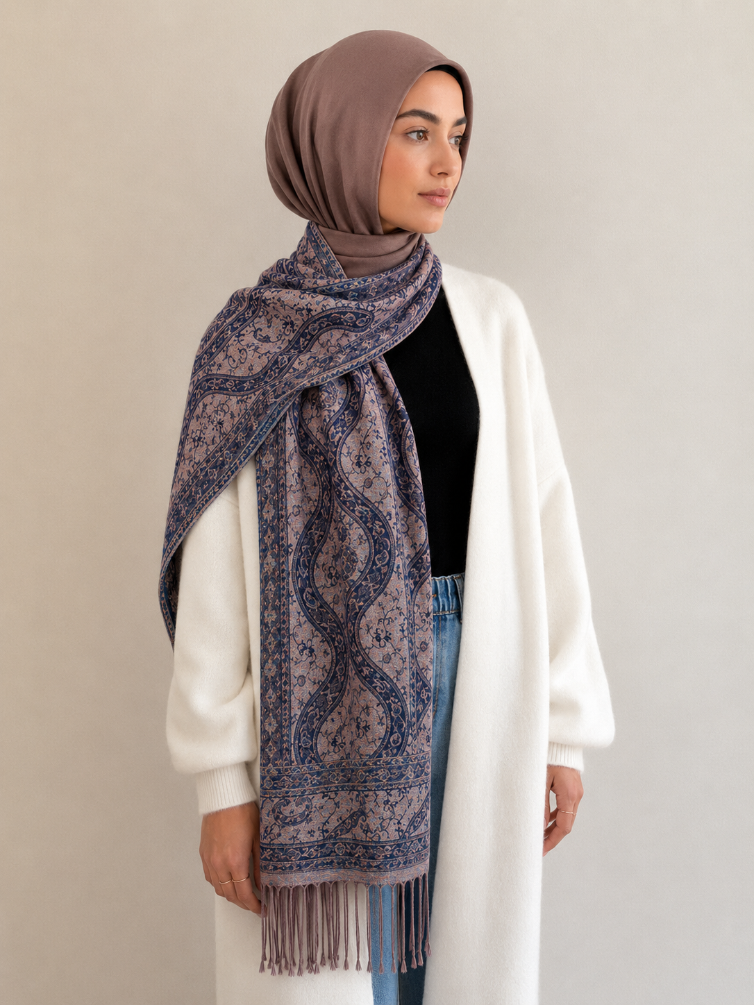 CRAFTED PASHMINA -NAVY ROSE