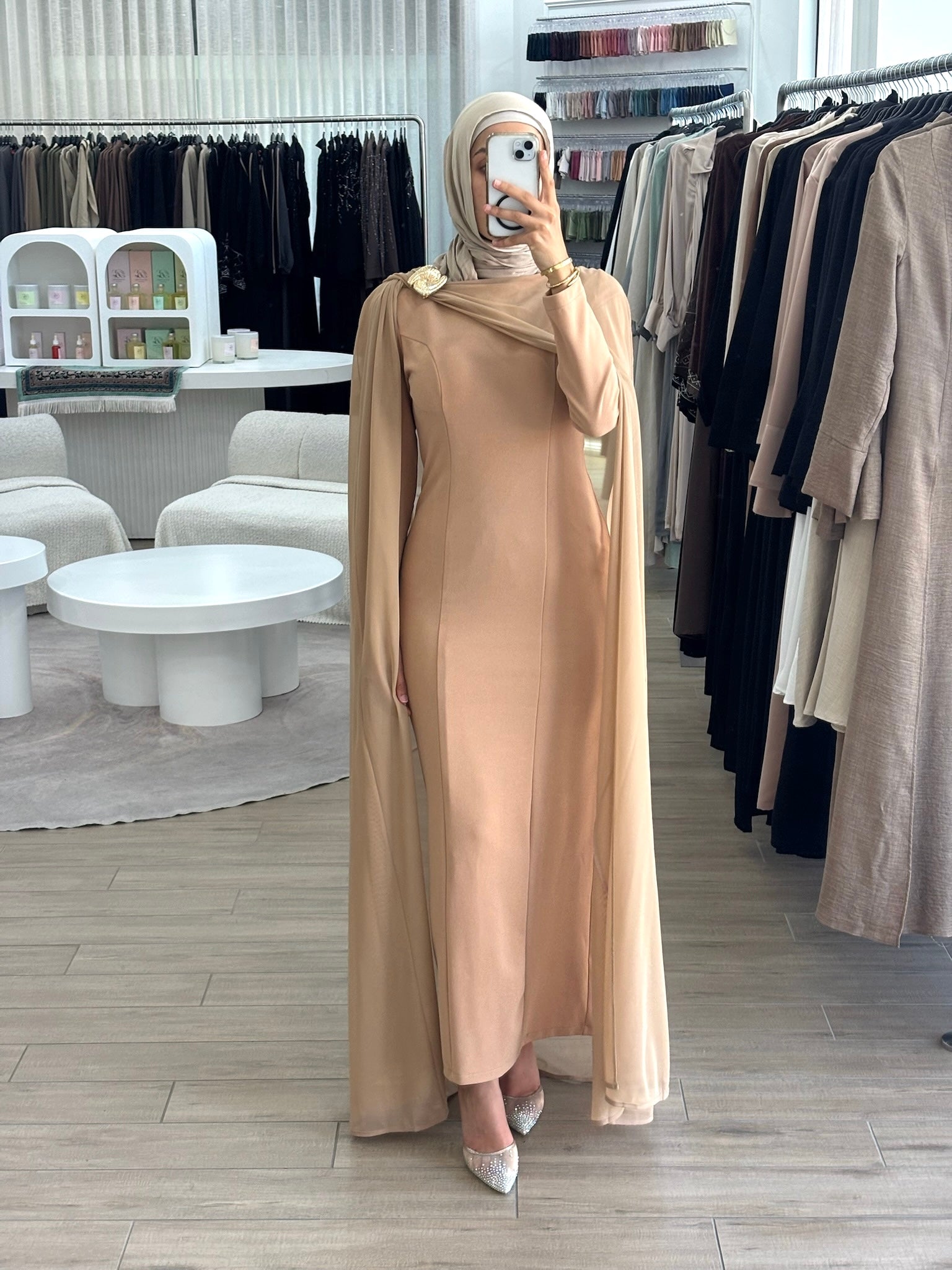 DALAL CAPE FORMAL DRESS- CAMEL